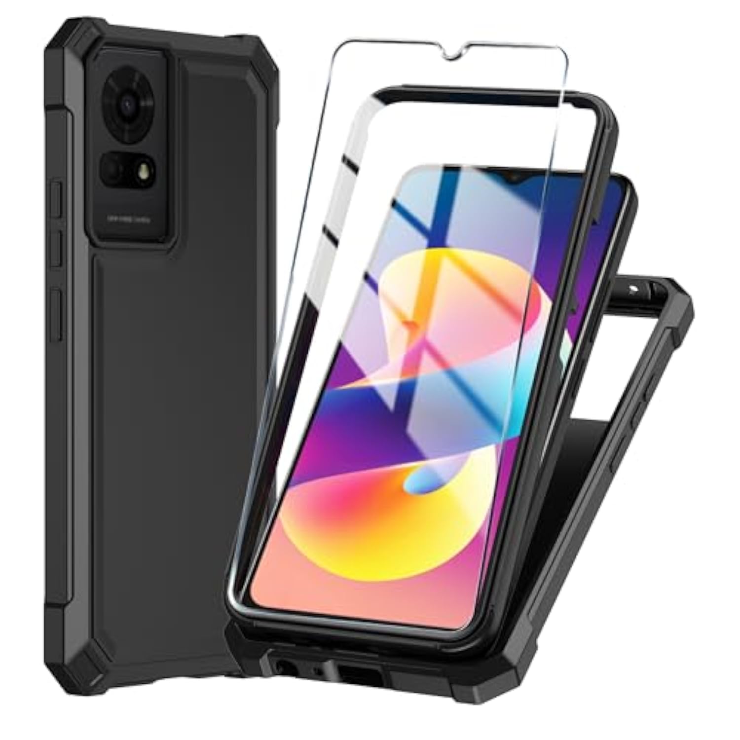 TCL K23 K24 T50LE Case with Tempered Glass Black Silicone Cover