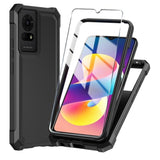 TCL K23 K24 T50LE Case with Tempered Glass Black Silicone Cover