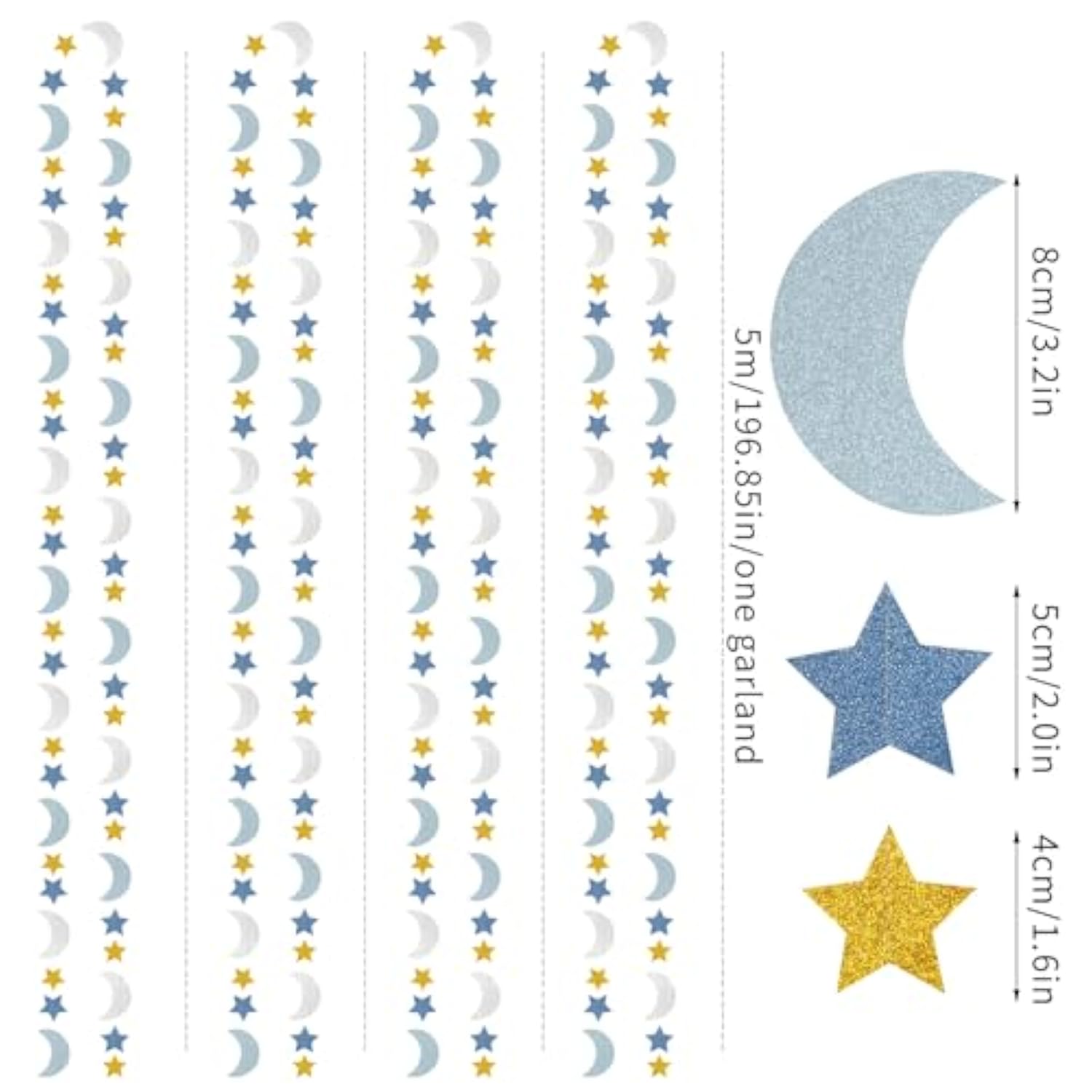 62Ft Blue Gold Silver Moon Star Garland Hanging Party Decorations