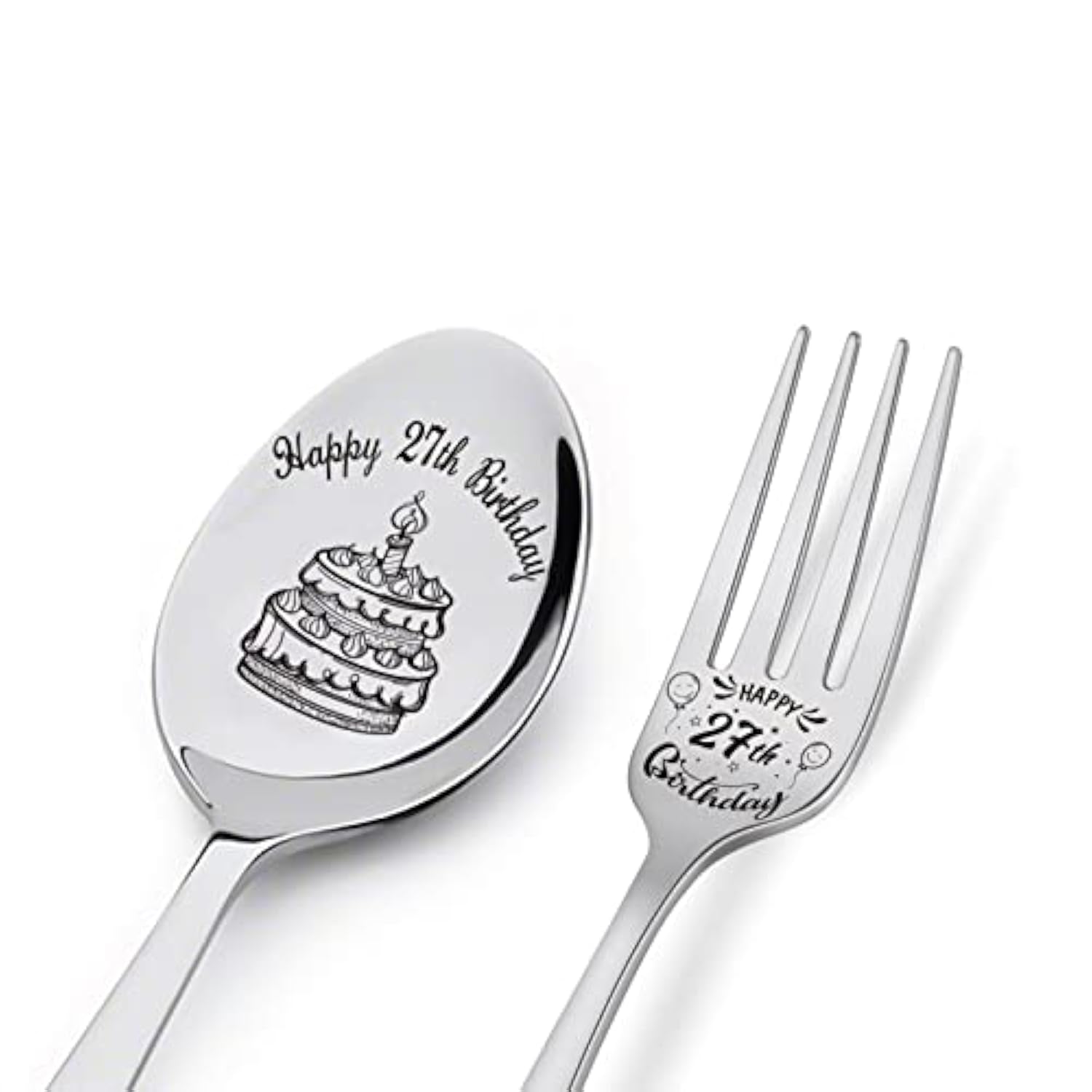 Happy 27Th Birthday Spoon&Fork Gifts Engraved Spoon&Fork Personalized Birthday Gifts For Son Daughter Sister Brother Friends