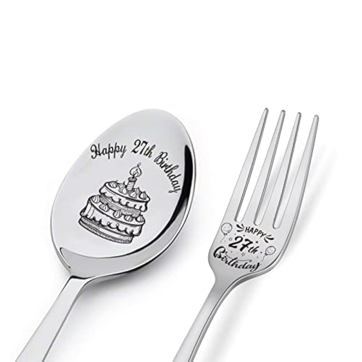 Happy 27Th Birthday Spoon&Fork Gifts Engraved Spoon&Fork Personalized Birthday Gifts For Son Daughter Sister Brother Friends