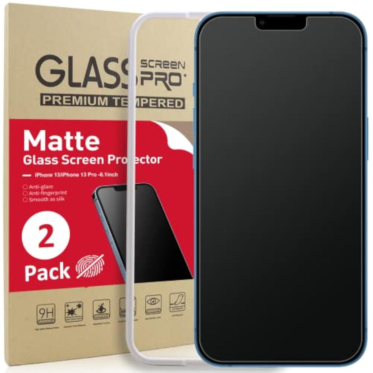 [2 Pack] Matte Glass Screen Protector Designed For Iphone 14 2022/Iphone 13/13 Pro, Install Frame/Bubble Free/Anti-Glare, 9H Tempered Glass Clear For Iphone 13/13 Pro 2021 6.1Inch