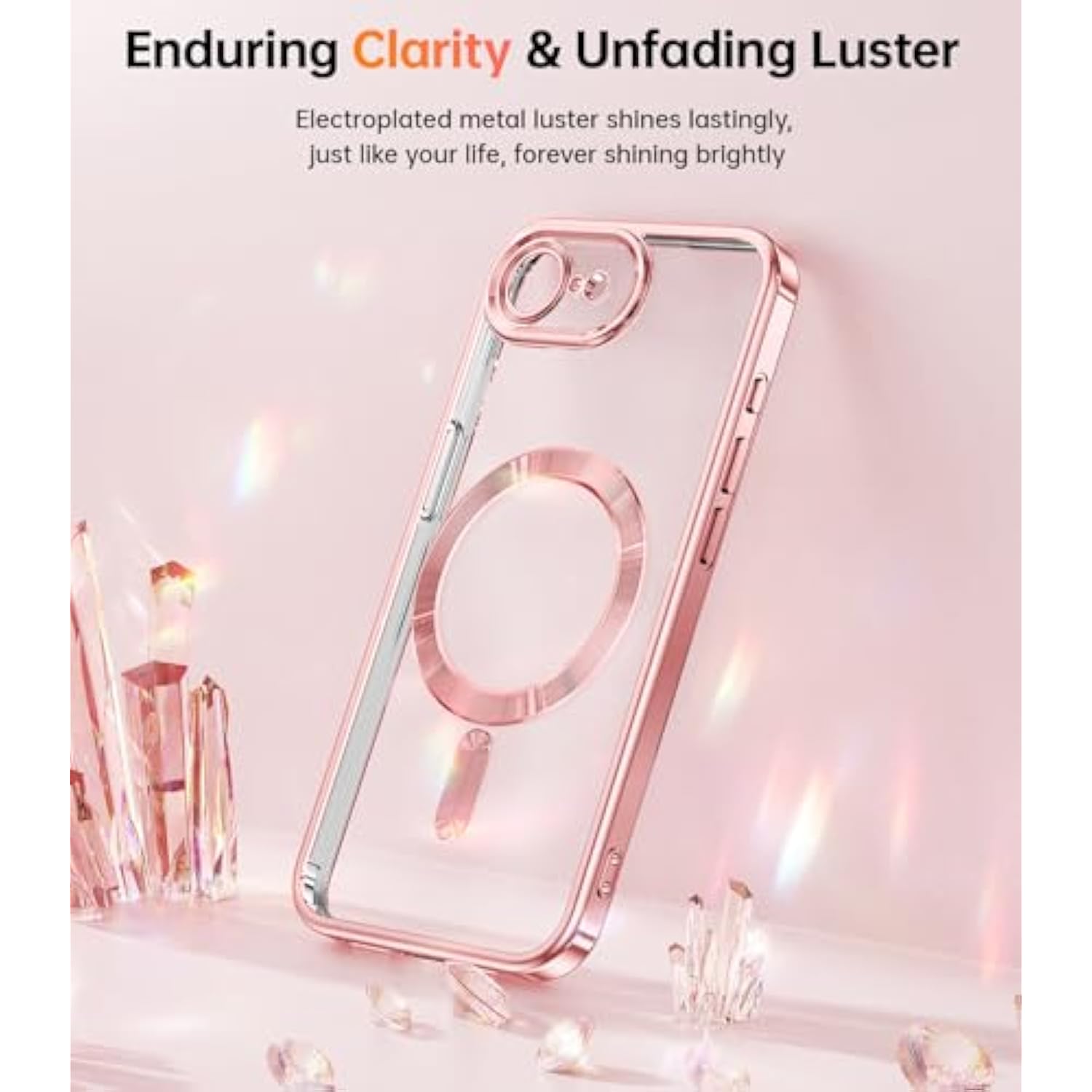 Designed For 16E Case 6.1", [Compatible With Magsafe] [Glitter Card & Wrist Strap] [2X Screen Protectors] Surround Raised Lens Protection Designed For Se 4 Case, Rose Gold