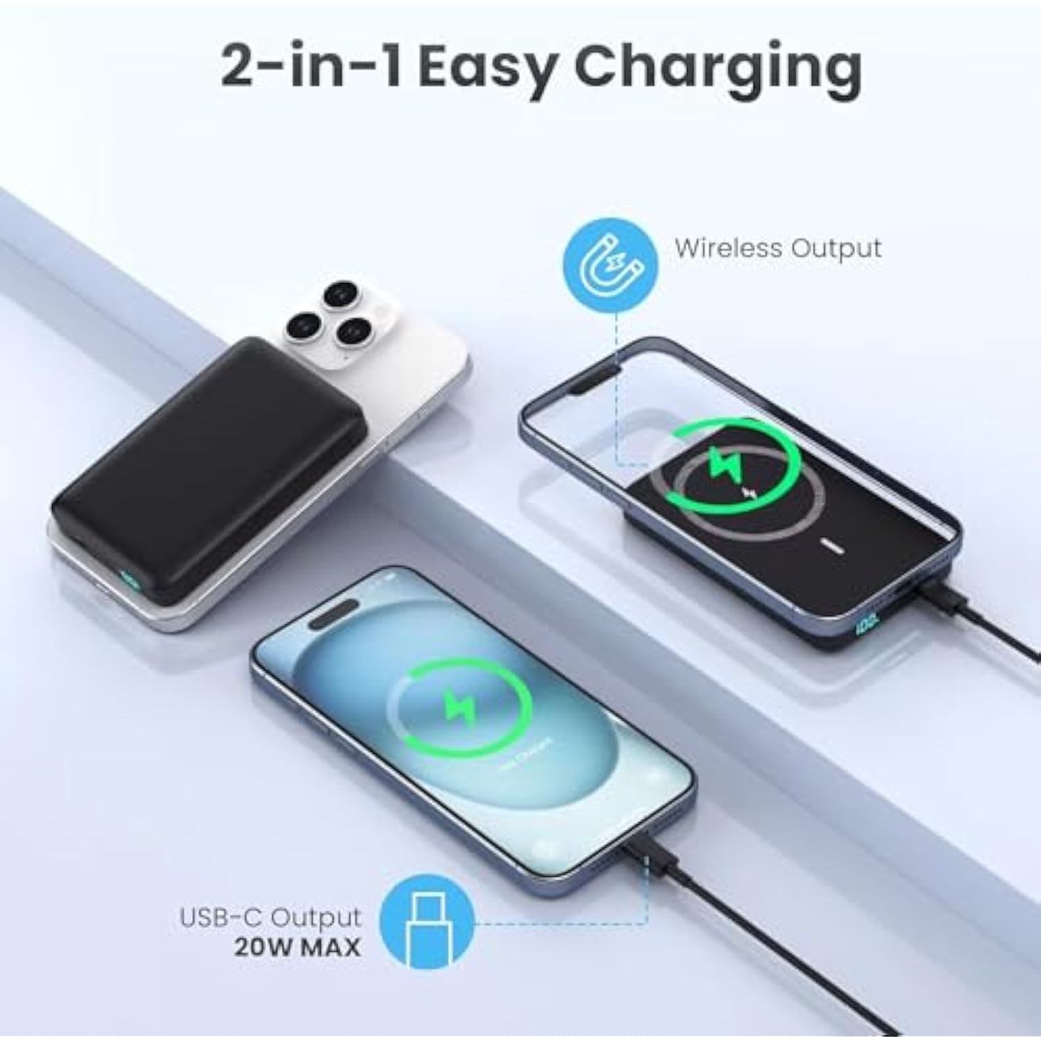 Magnetic Portable Charger Power Bank,Compact 10800Mah Lcd Display Wireless Portable Charger,20W Pd Usb-C In&Out Battery Pack Compatible With Magsafe,Iphone 16/16 Plus/16 Pro Max/15 Pro/14/13/12 Series