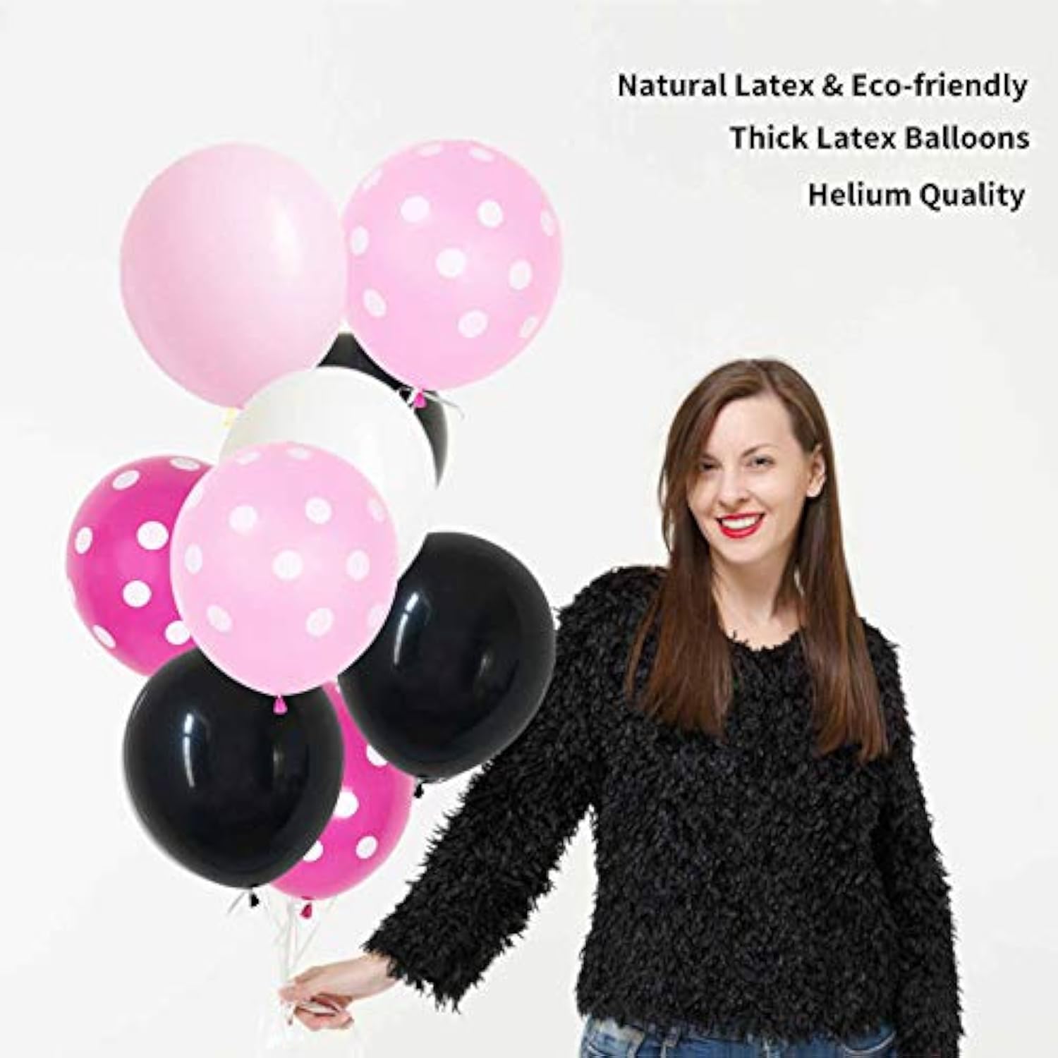 60-Pack 12" Black & Pink Thick Latex Polka Dot Balloons