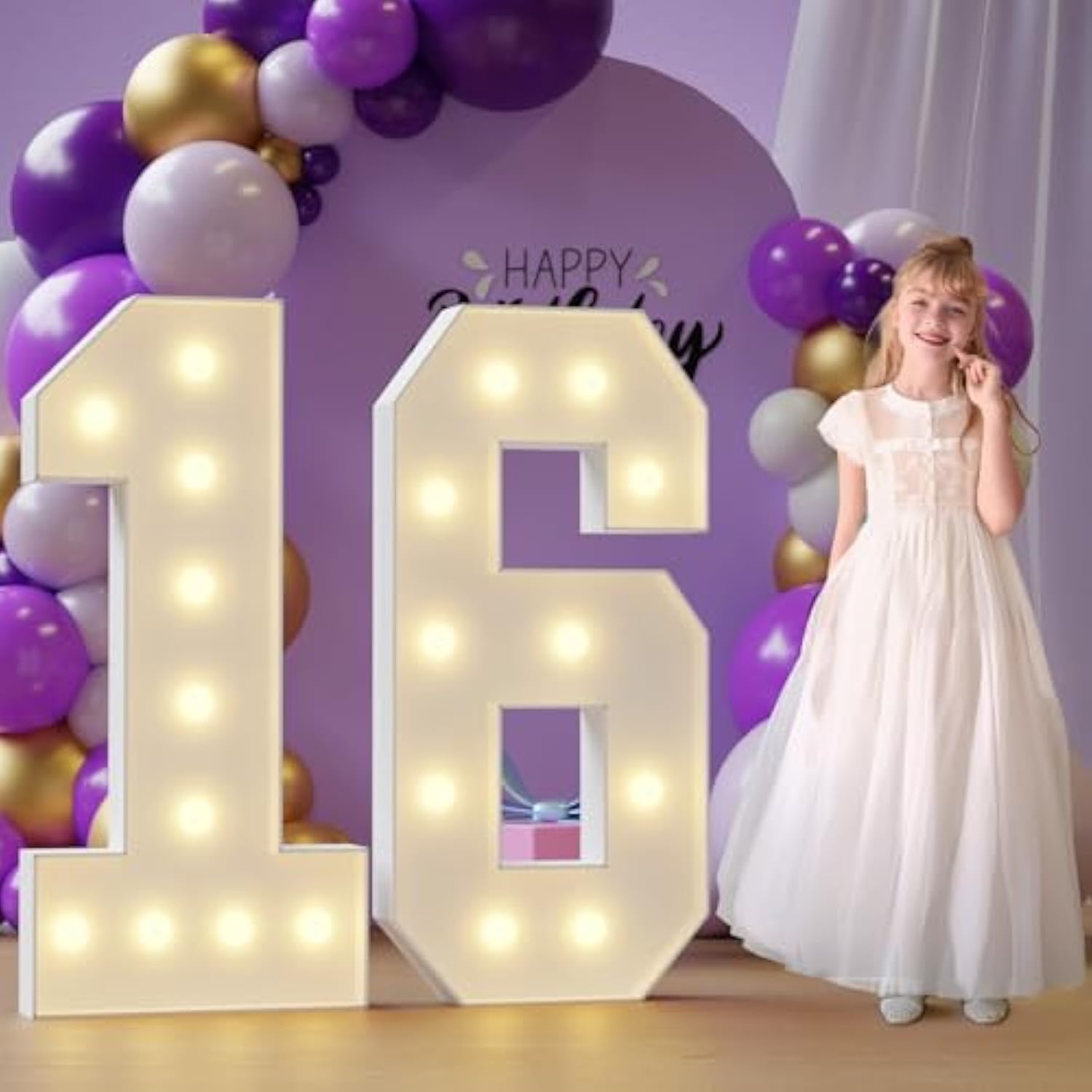 Marquee Numbers 16Th-Birthday Large Decorations: 4Ft Light Up Numbersbirthday Sign For Boy Girl Sweet Sixteen Year Old Anniversary Mosaic Party Decor Backdrop Big Foam Board Number 16