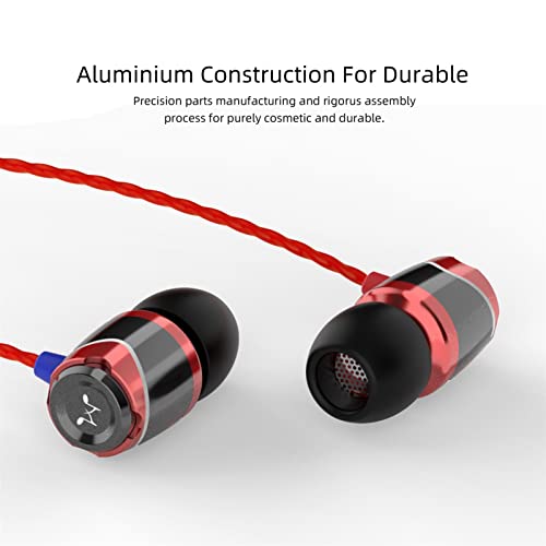 E10 Wired Earphones No Microphone HiFi Stereo Earbuds Noise Isolating in Ear Headphones Powerful Bass Tangle Free Cord Black Red