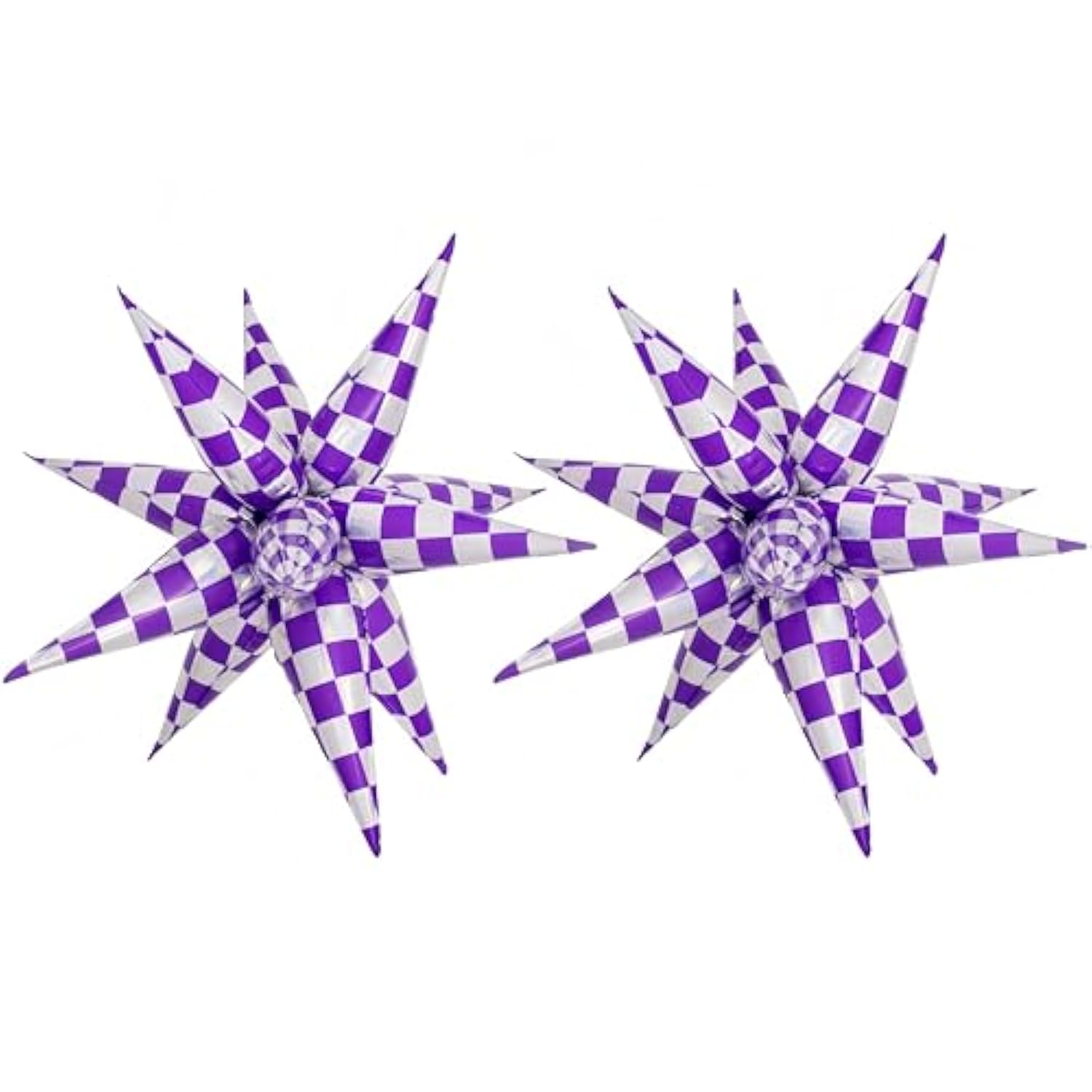 24 Pc Purple Silver Checkered Star Foil Balloons Party Decoration