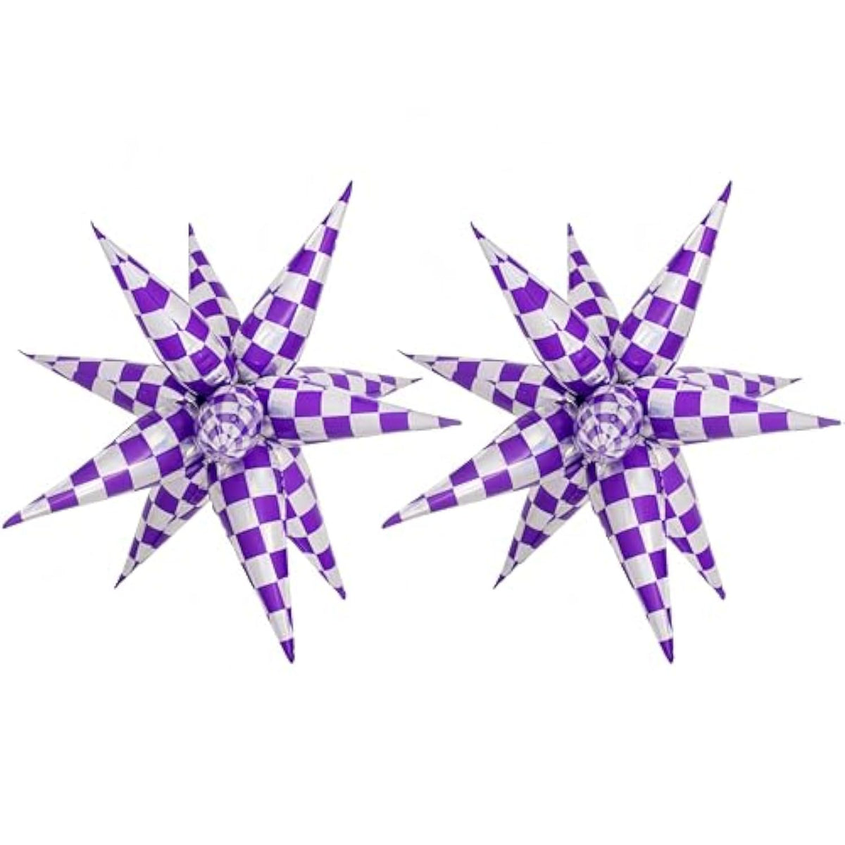24 Pc Purple Silver Checkered Star Foil Balloons Party Decoration