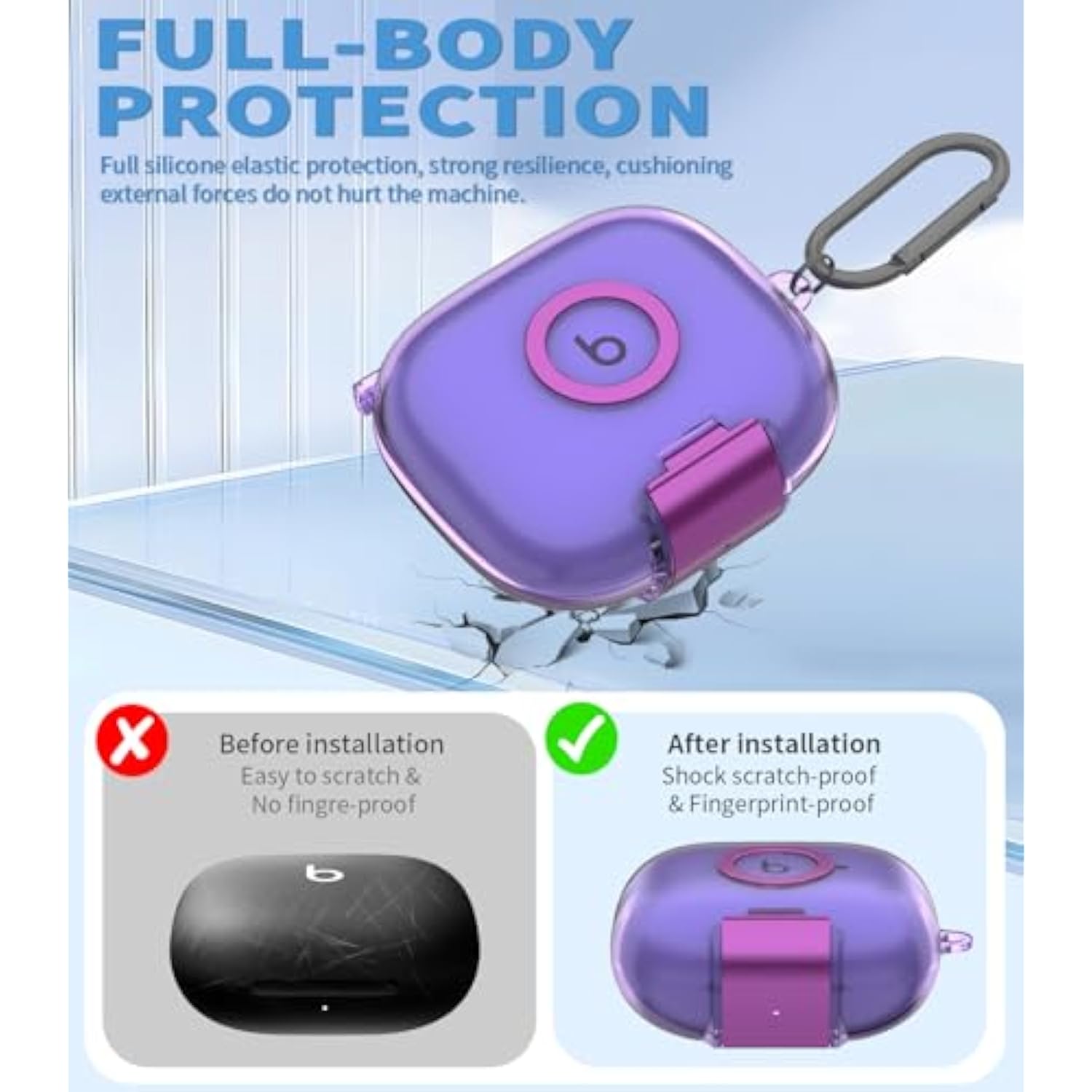 [Dual Function Lock] For Beats Powerbeats Pro 2 Case Cover With Phone Stand, Clear Protective Cover With Beats Powerbeats Pro 2 2025 Charging Case With Cleaner Kit And Carabiner-Clear Purple