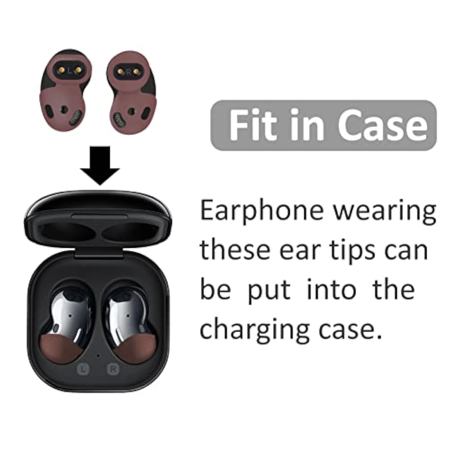 4 Pairs Galaxy Buds Live Ear Tips Ear Hooks Kit Set, Small/Large 2 Size Silicone Anti-Slip Fit In Case Rubber Ear Buds Wings Eartips Compatible With Samsung Galaxy Buds Live - Mystic Bronze