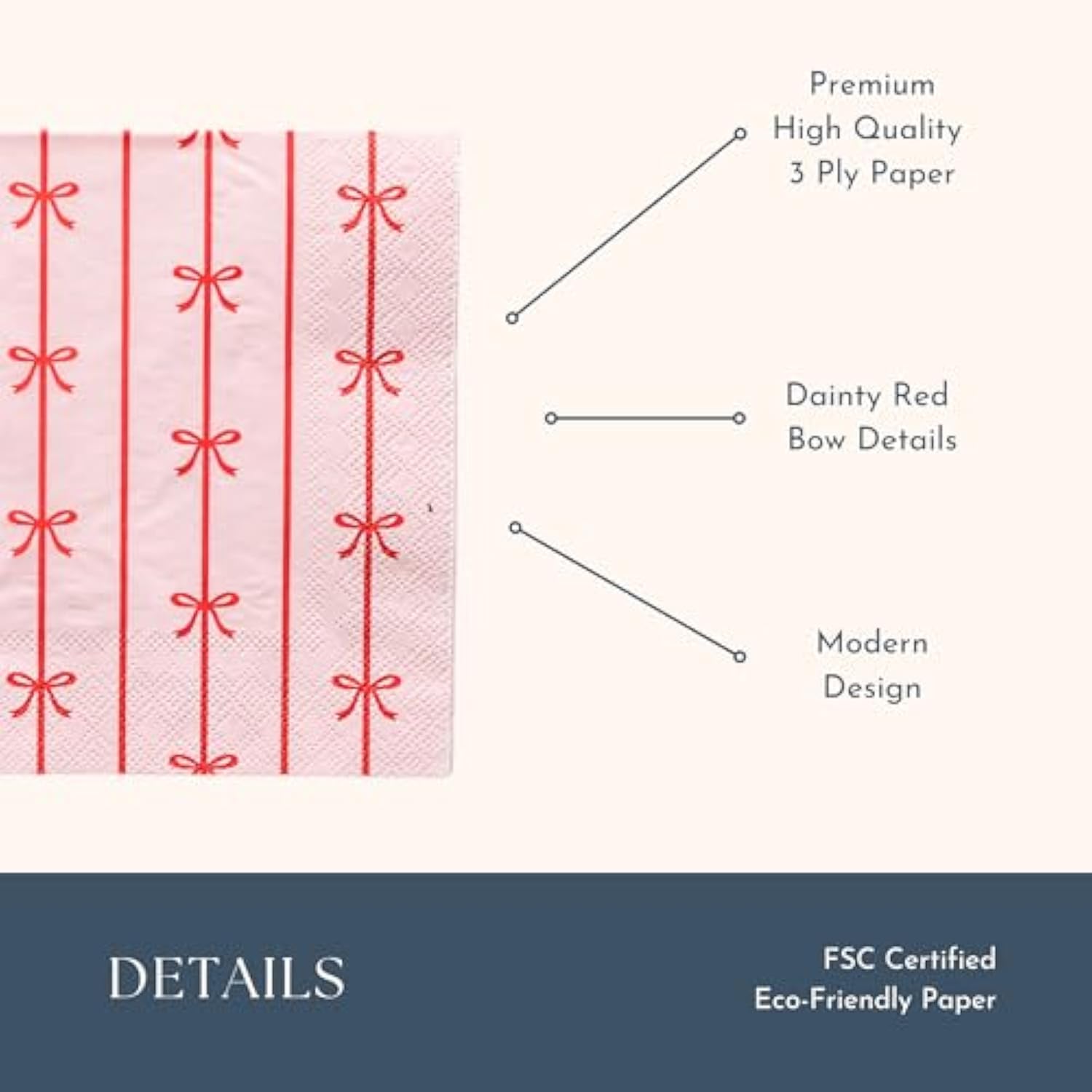 Red And Pink Bow Large Paper Napkins | Premium Party Table Decor, Holiday Decorations, Bachelorette| Happy Birthday Decorations, Lunch Napkins, 3-Ply Paper, Pack Of 20, 6.5" Folded
