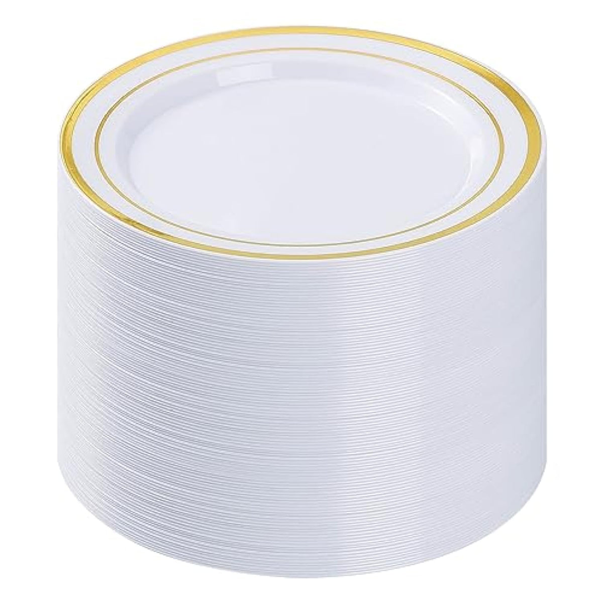 100Pcs Gold Plastic Plates, 10.25 Inch Disposable Dinner Plate Party With Gold Rim For Christmas, Thanksgiving, Heavy Duty Disposable Plastic Plates For Party, Wedding And Birthday, Events