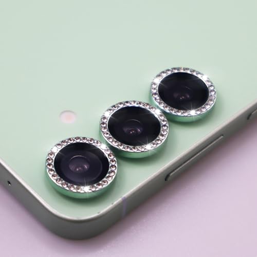 Camera Lens Protector for Samsung S25 Plus, Glitter Diamond Crystal Glass Screen Cover with Rhinestones (Green, S25 Plus)