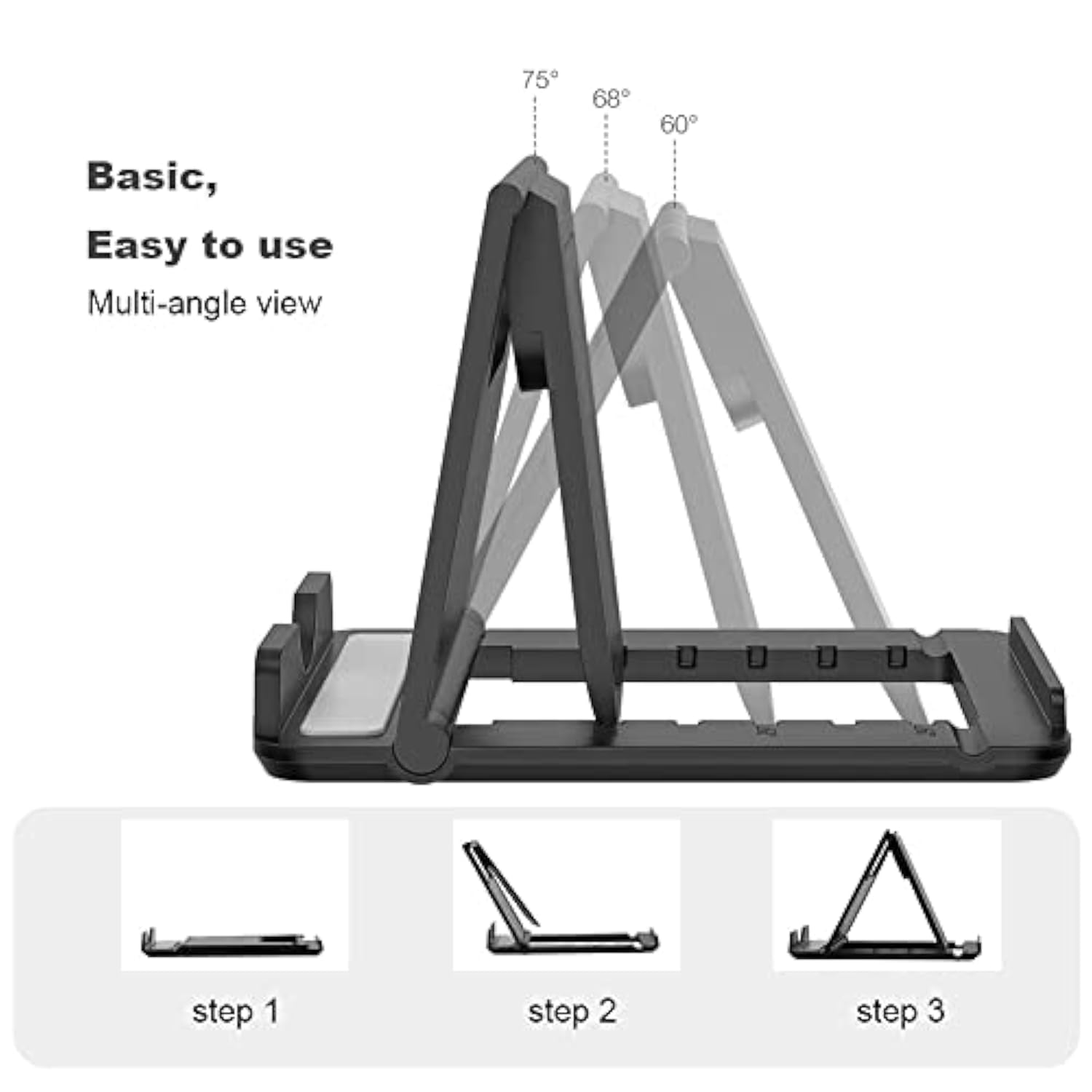 2 Pack Portable Cell Phone Stand Holder For Desk, Foldable Pocket-Sized Mount, Universal Adjustable Desktop Mobile Phone Kickstand Compatible With Iphone Ipads Kindle Android Black & White