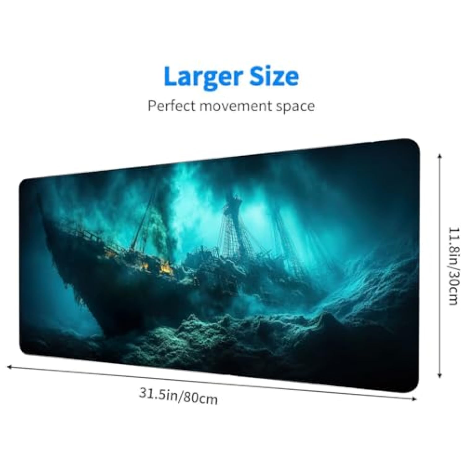 Boat Gaming Mouse Pad Shipwreck Seabed Coral Reef Xl Large Desk Mat Extended Laptop Keyboard Mat Gaming Desk Pad Office Computer Keyboard Laptop Home 31.5"X11.8"