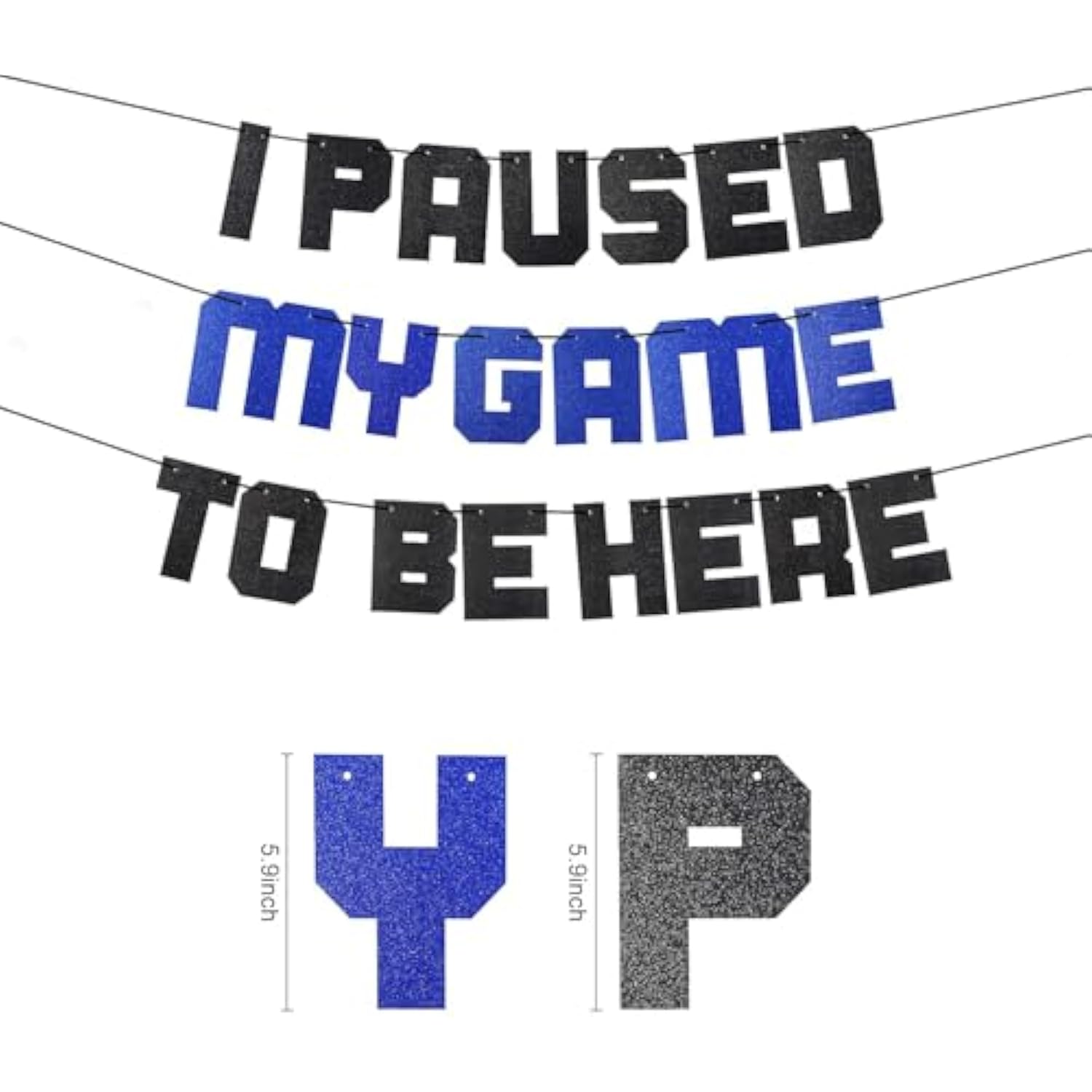 Video Game Party Supplies I Paused My Game To Be Here Banner, Blue Gaming Birthday Party Decorations, Glitter Theme Backdrop Sign Decor