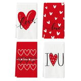 Red Hearts Love You Valentine'S Kitchen Towels Dish Towels, 18X26 Inch Anniversary Wedding Decoration Hand Towels Set Of 4