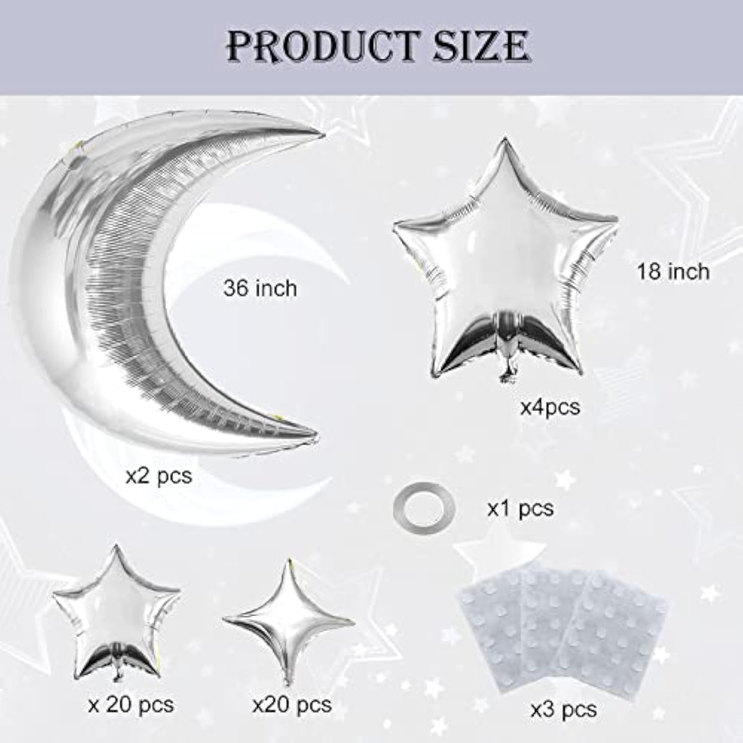 50pcs Silver Moon & Star Balloons Set for Baby Shower, Wedding  Parties