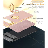 For Google Pixel 6 Pro Case: 360° Rotatable Ring Holder Magnetic Kickstand, Plating Rose Gold Edge For Google Pixel 6 Pro Case, Pink