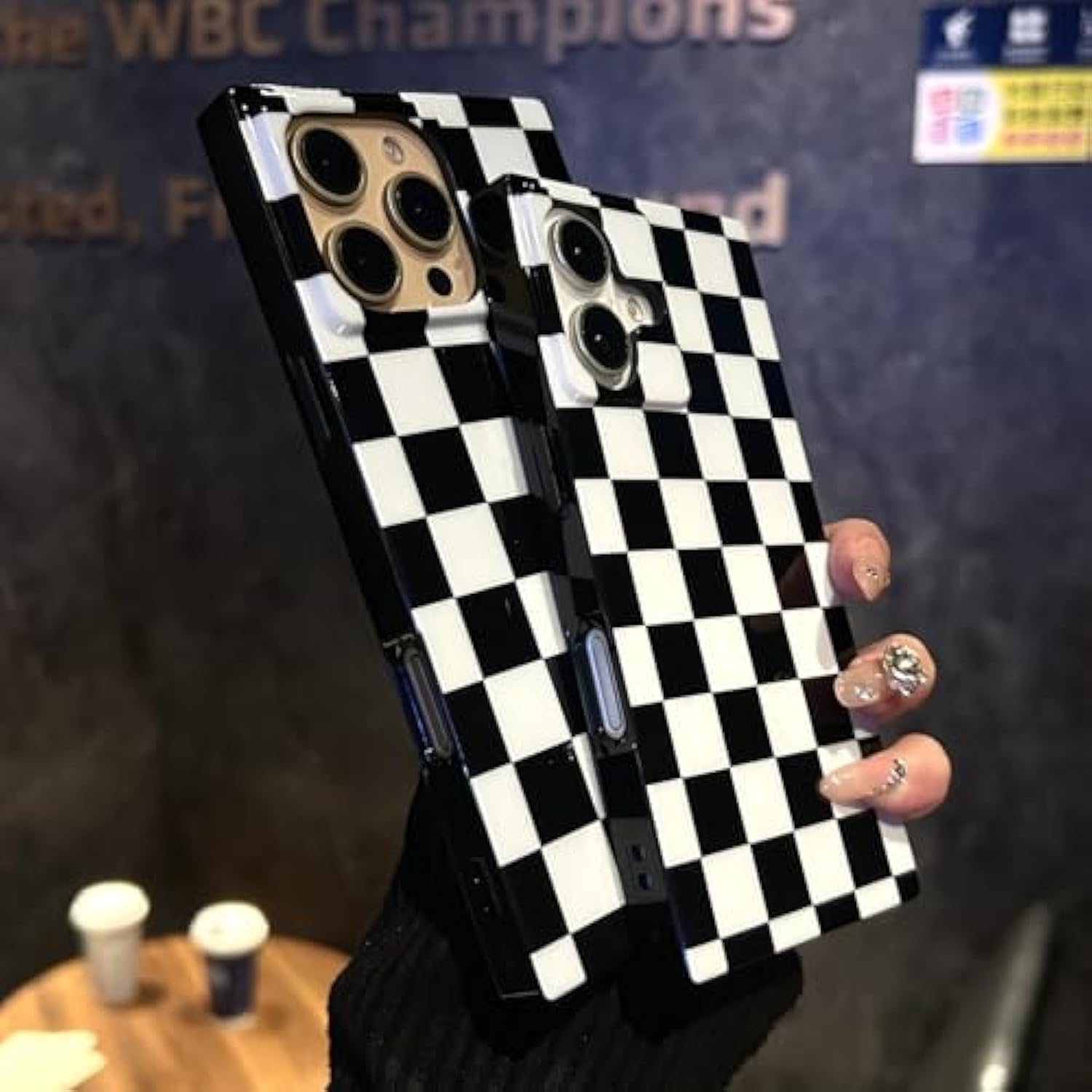 Checkered Strong Magnetic Case For Iphone 16 Pro Max Compatible With Magsafe - Rectangular Checker Checkerboard - Shockproof Protective Phone Cover For Iphone 16 Pro Max Black White
