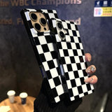 Checkered Strong Magnetic Case For Iphone 16 Pro Max Compatible With Magsafe - Rectangular Checker Checkerboard - Shockproof Protective Phone Cover For Iphone 16 Pro Max Black White