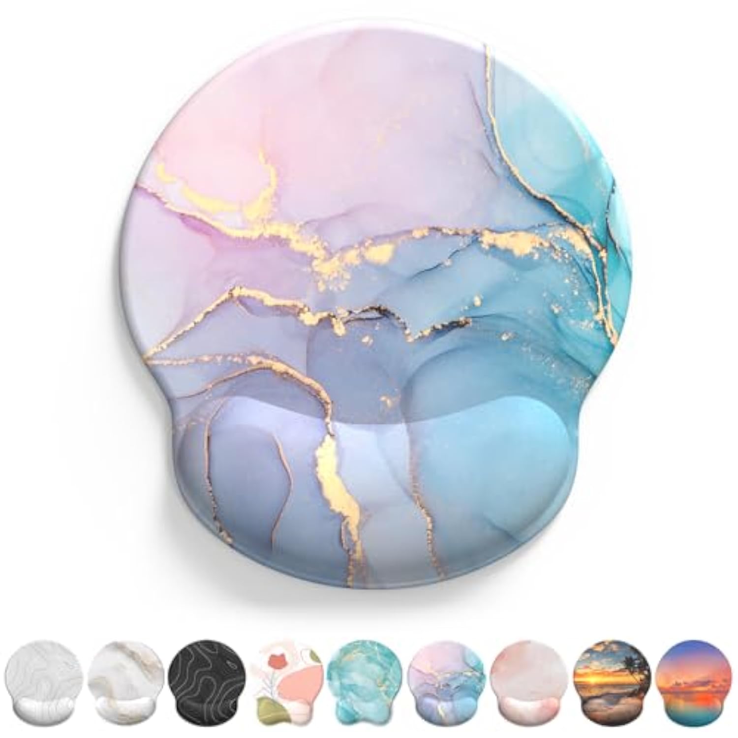 Mouse Pad With Wrist Rest, Comfortable Computer Mousepad With Gel Wrist Support Smooth Surface And Non-Slip Pu Base For Pain Relief, Laptop, Office & Home (Cyan Pink Marble)