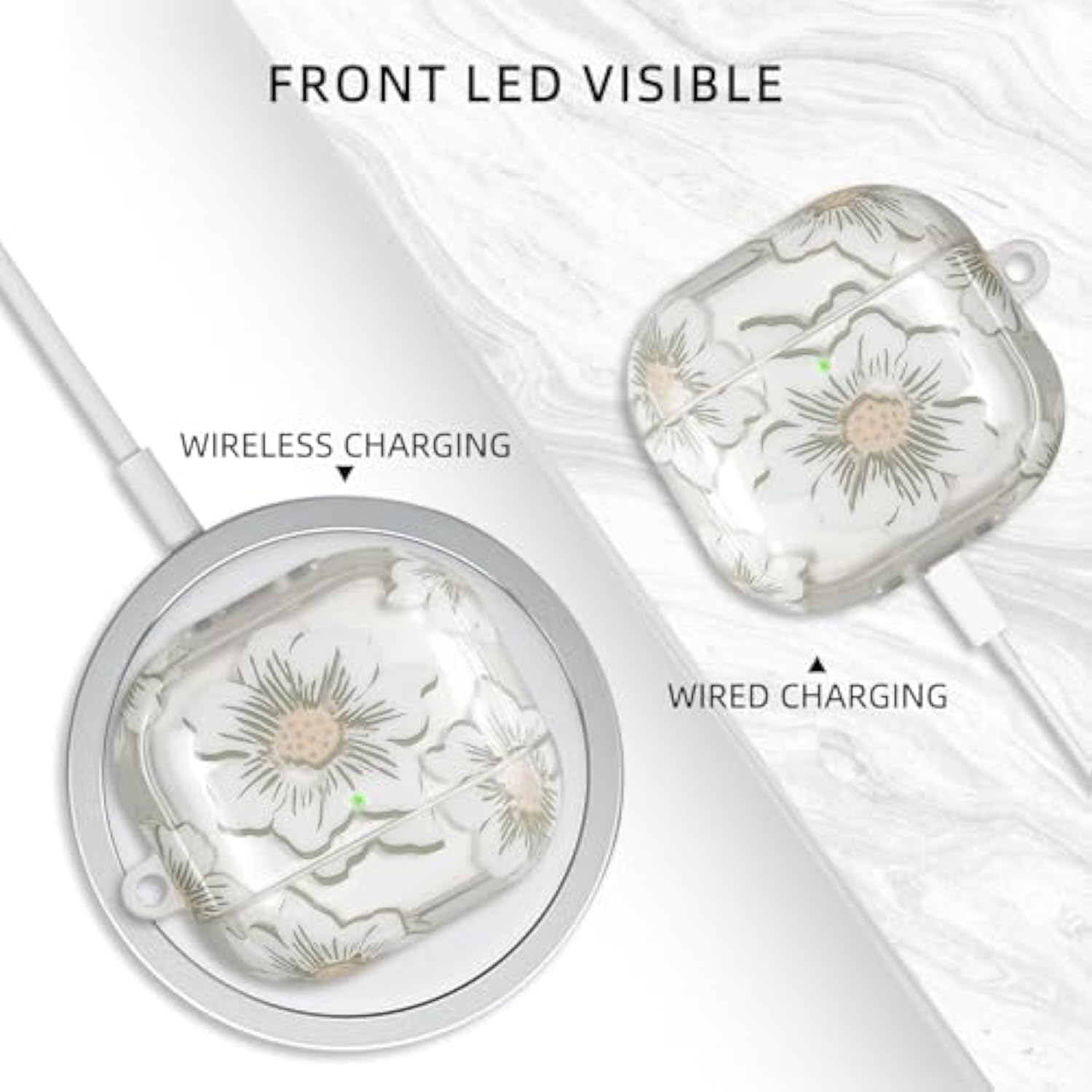 Compatible With Airpods 4 Case Cover 2024, Soft Tpu With Cute Flower Pattern For Airpods 4Th Generation Case With Flower Keychain And Cleaning Kit For Girls Women (White)