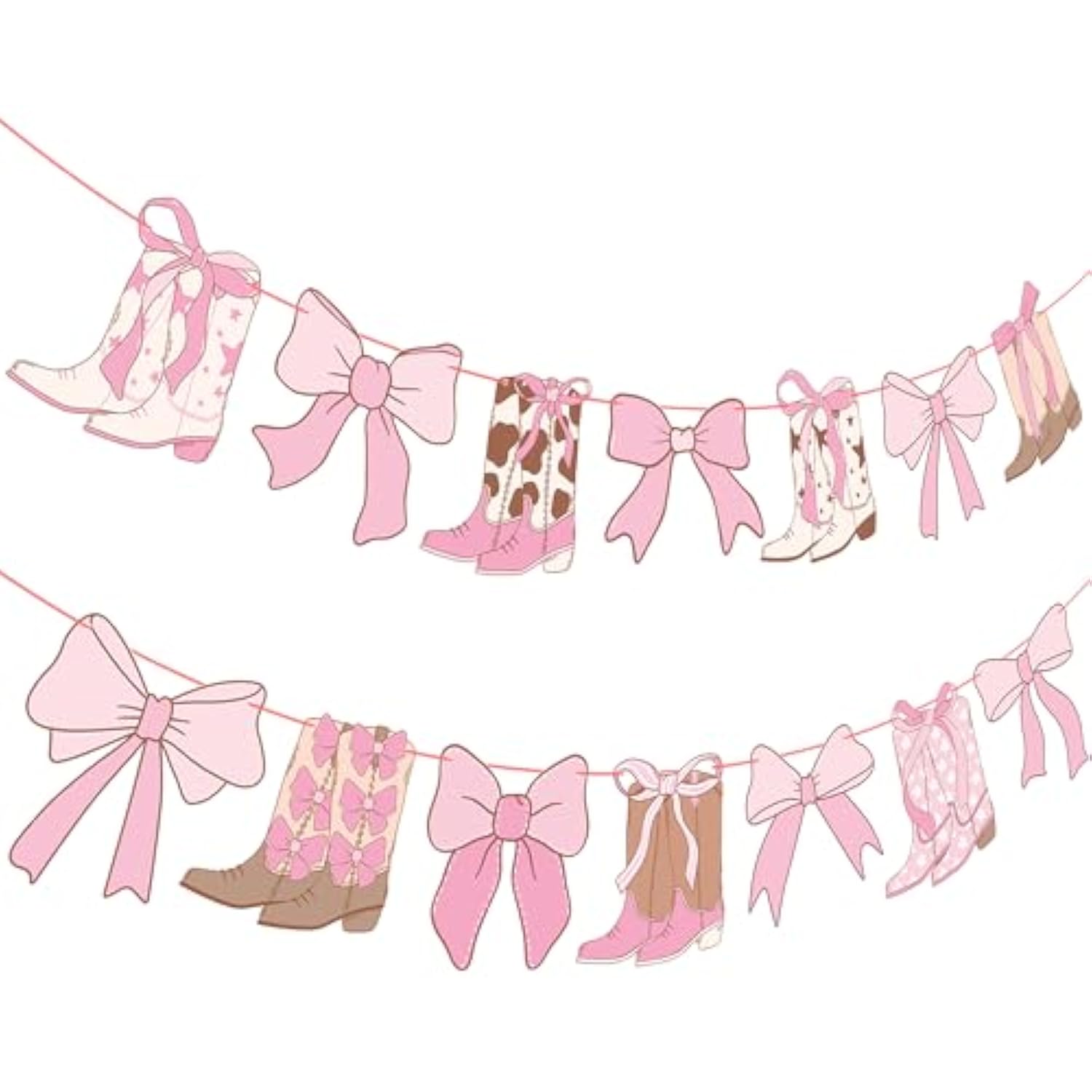 Coquette Cowgirl Boots Banner 2Pcs Western Cowgirl Bow Banner Boots And Bows Party Decorations Pink Cowgirl Boots Cutout Banners Decor For Girls Coquette Birthday Party Supplies