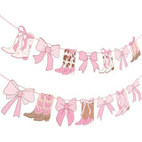 Coquette Cowgirl Boots Banner 2Pcs Western Cowgirl Bow Banner Boots And Bows Party Decorations Pink Cowgirl Boots Cutout Banners Decor For Girls Coquette Birthday Party Supplies