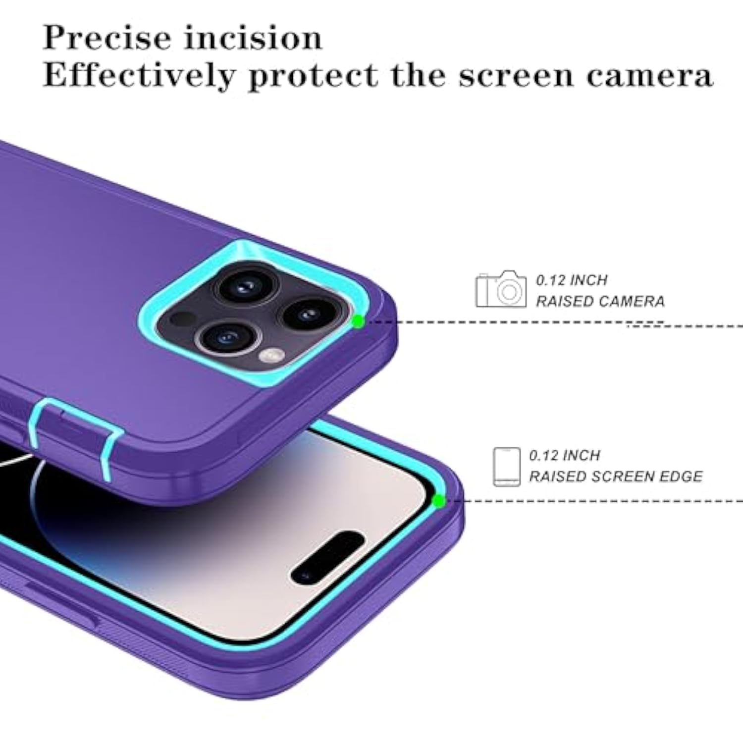 Phone Case For Iphone 14 Pro Max Case With Hd Screen Protector, Heavy Duty Shockproof & Dustproof & Dropproof 3-Layer Cover Phone Case For Iphone 14 Pro Max (6.7'') (Purpleskyblue)