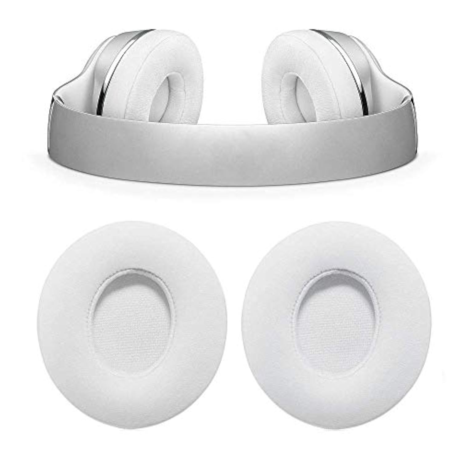 Cushion Pads For Beats Headphones, Replacement Memory Foam Soft Leather Covers Compatible For Solo 2 & 3 Wireless On-Ear Headphones (White)