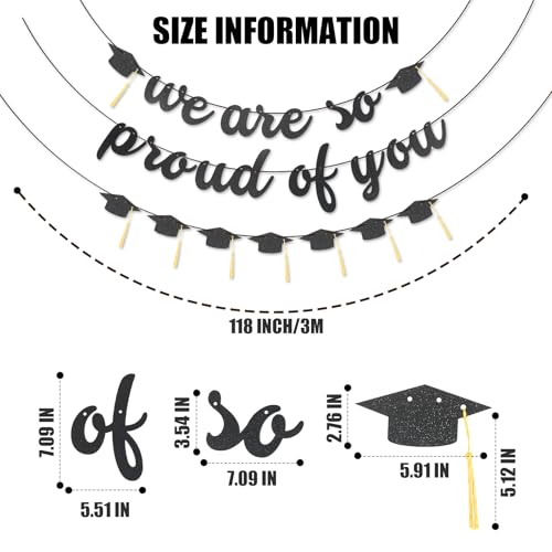 2026 Graduation Banners Party Decorations-Black Glitter We are So Proud of You Graduation Banners Garland for Congratulation Graduations Party Supplies, School, Home, Classroom