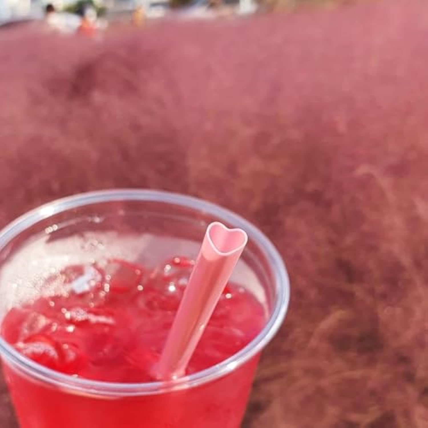 100Pcs Heart Shaped Pink Straws Disposable Drinking Cute Straw Individually Wrapped Pink Plastic Straw Galentines Day, Cocktail, Birthday Party, Bridal Shower, Wedding Decorations