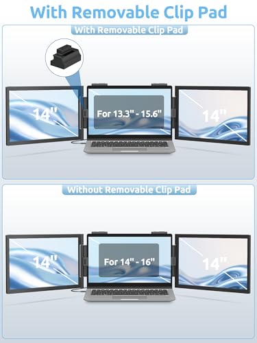 Dual Laptop Screen Extender, 14" 1080P Ips Wireless & Wired Portable Triple Monitor, Hybrid Connection (1 Cable + Wireless) For 13.3-16.1" Laptops, Support Macbook M1-M5 Series& Windows(No Speakers)