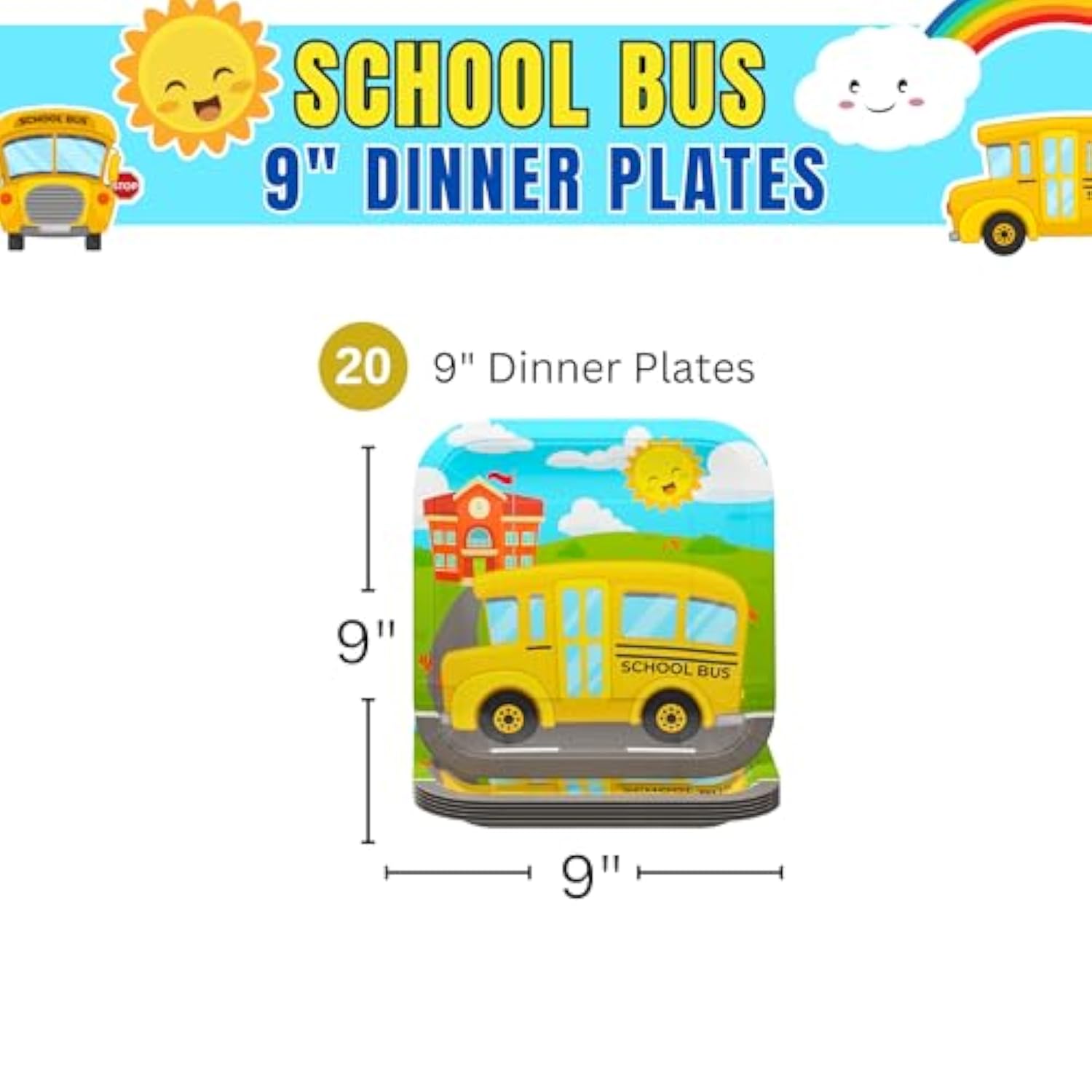 School Bus Dinner Plates (Pack Of 20) - School Bus Party Supplies, Graduation Decorations, Transportation Party