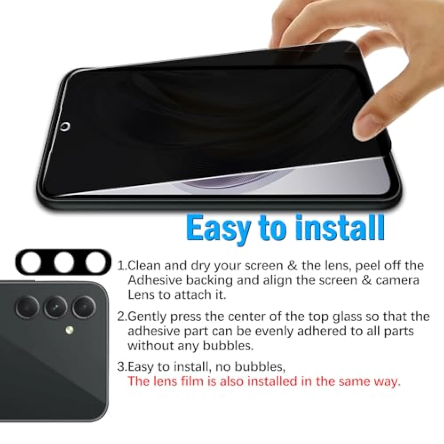 [2+2 Pack For Samsung Galaxy A54 5G Privacy Screen Protector Tempered Glass With Camera Lens Protection, Anti-Spy, Case Friendly, Black