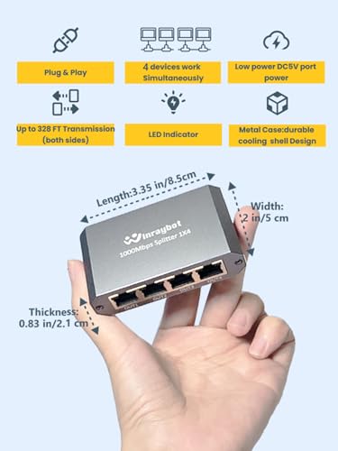 Ethernet Splitter, Ethernet Hub 4 Port Gigabit,Ethernet Splitter 1 To 4,Network Hub,Internet Switch 4 Port,Netgear Switch (4 Devices Working Simultaneously With Gigabit Network)