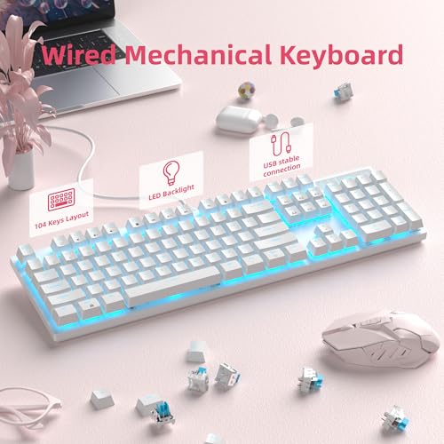 Mechanical Gaming Keyboard, Wired Usb Rgb Backlit Keyboard, 104-Key 100% Anti-Ghosting Mechanical Keyboard With Red Switches, Side-Printed Keycaps For Windows Pc & Mac