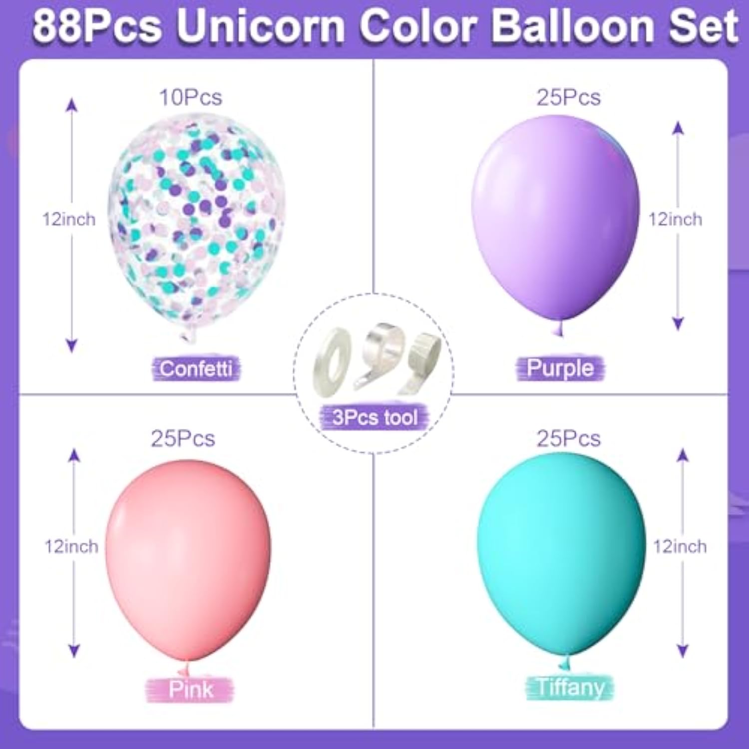 88Pack Pink Purple Blue Balloons 12In Pink Teal Purple Confetti Latex Balloons For Unicron Themed Girls Party Birthday Decorations