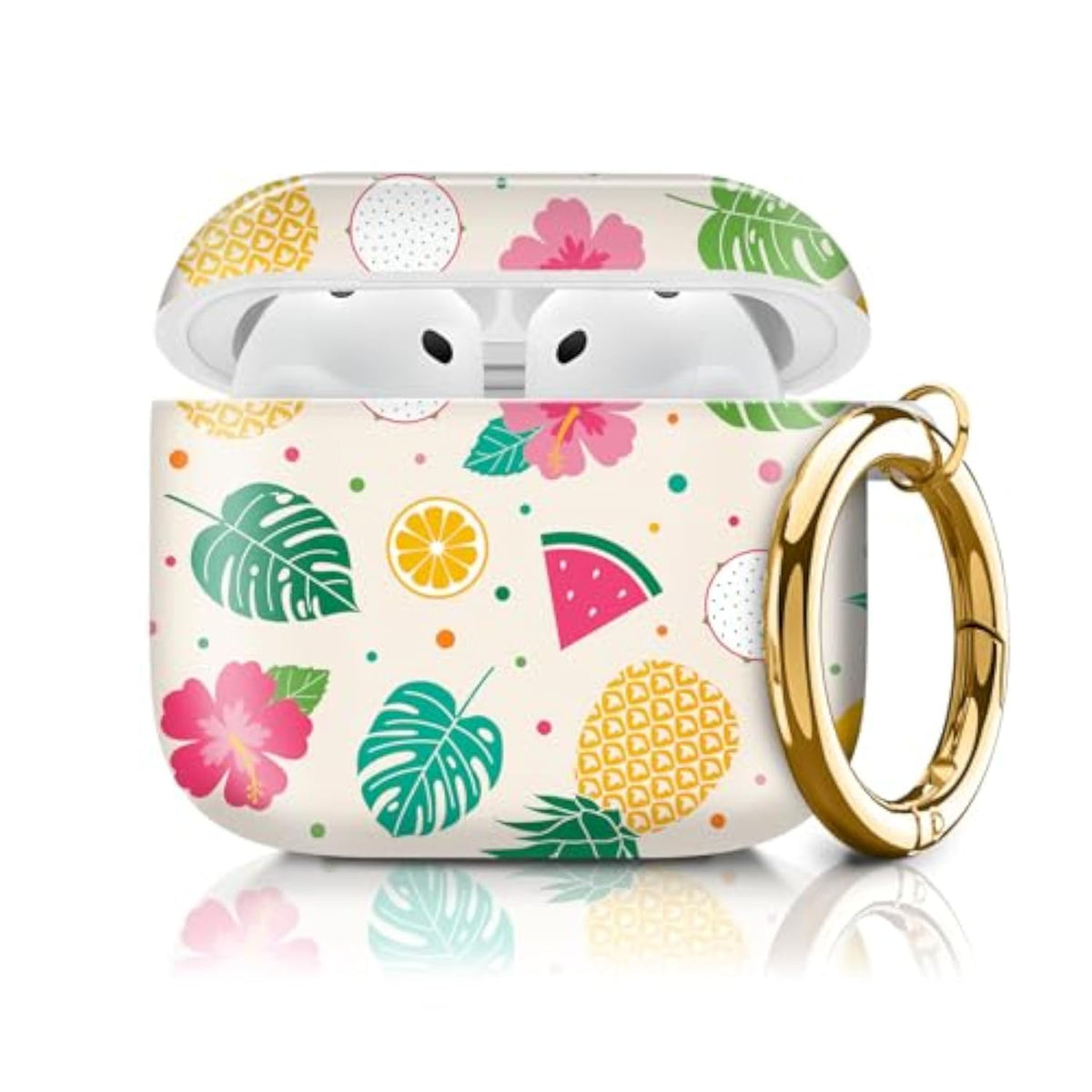 Airpods 4th Generation Case Cover Protective TPU Soft Cases Cover Rugged for Airpod 4 Case with Golden Keychain for Women Men Pineapple Banana Design