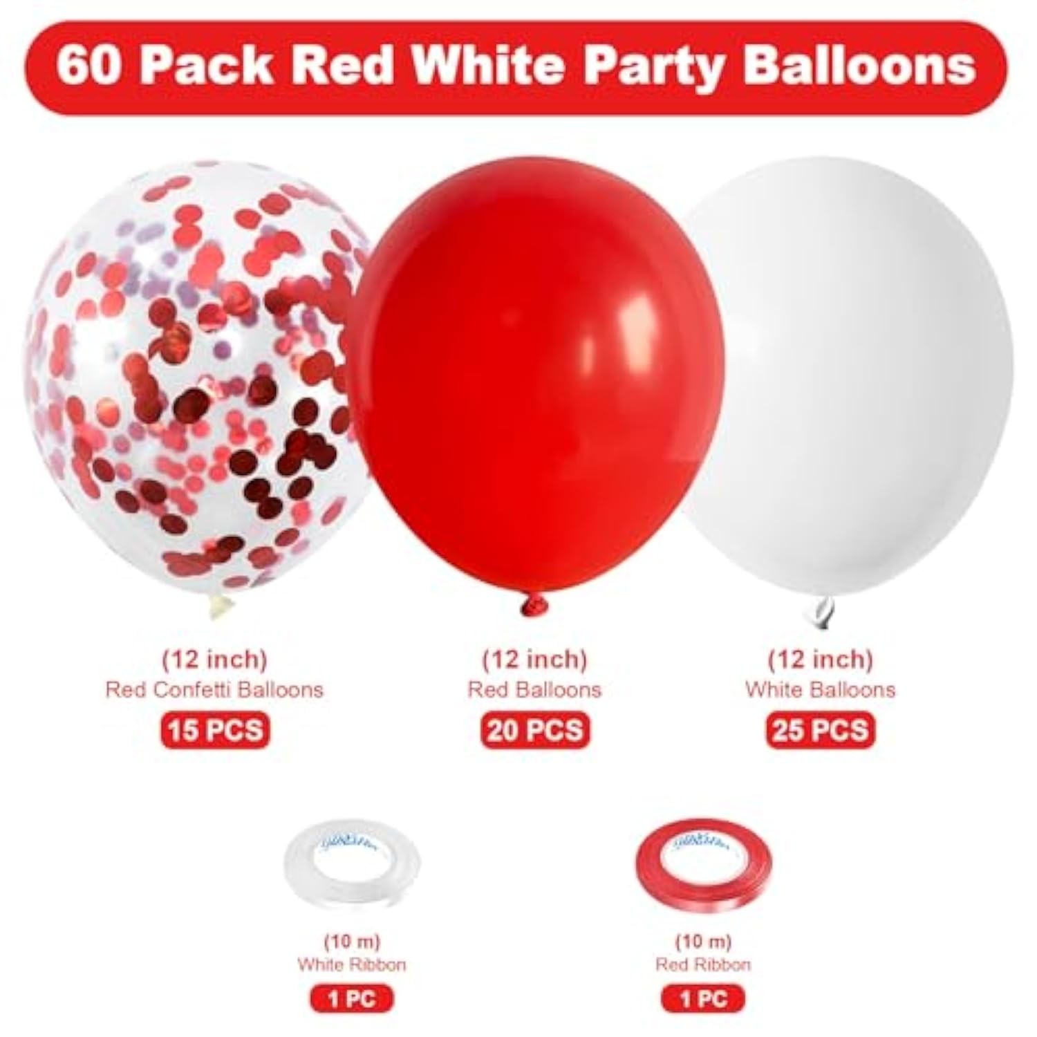 Red And White Confetti Balloons 60Pcs 12 Inch Red Confetti Latex Ballo