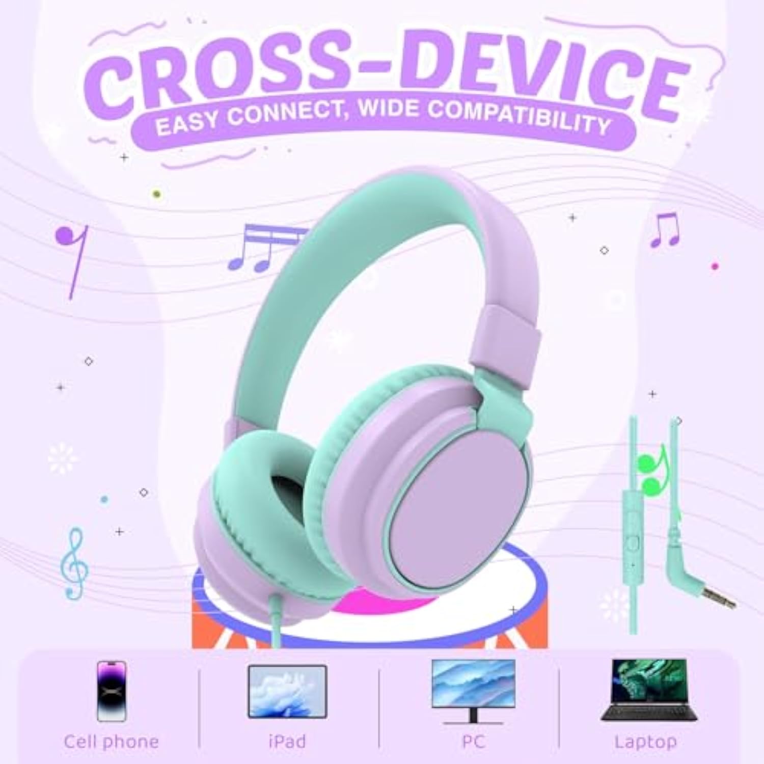 Headphone Kids Wired Volume Limited 85/110Db Over Ear Foldable With Shareport
