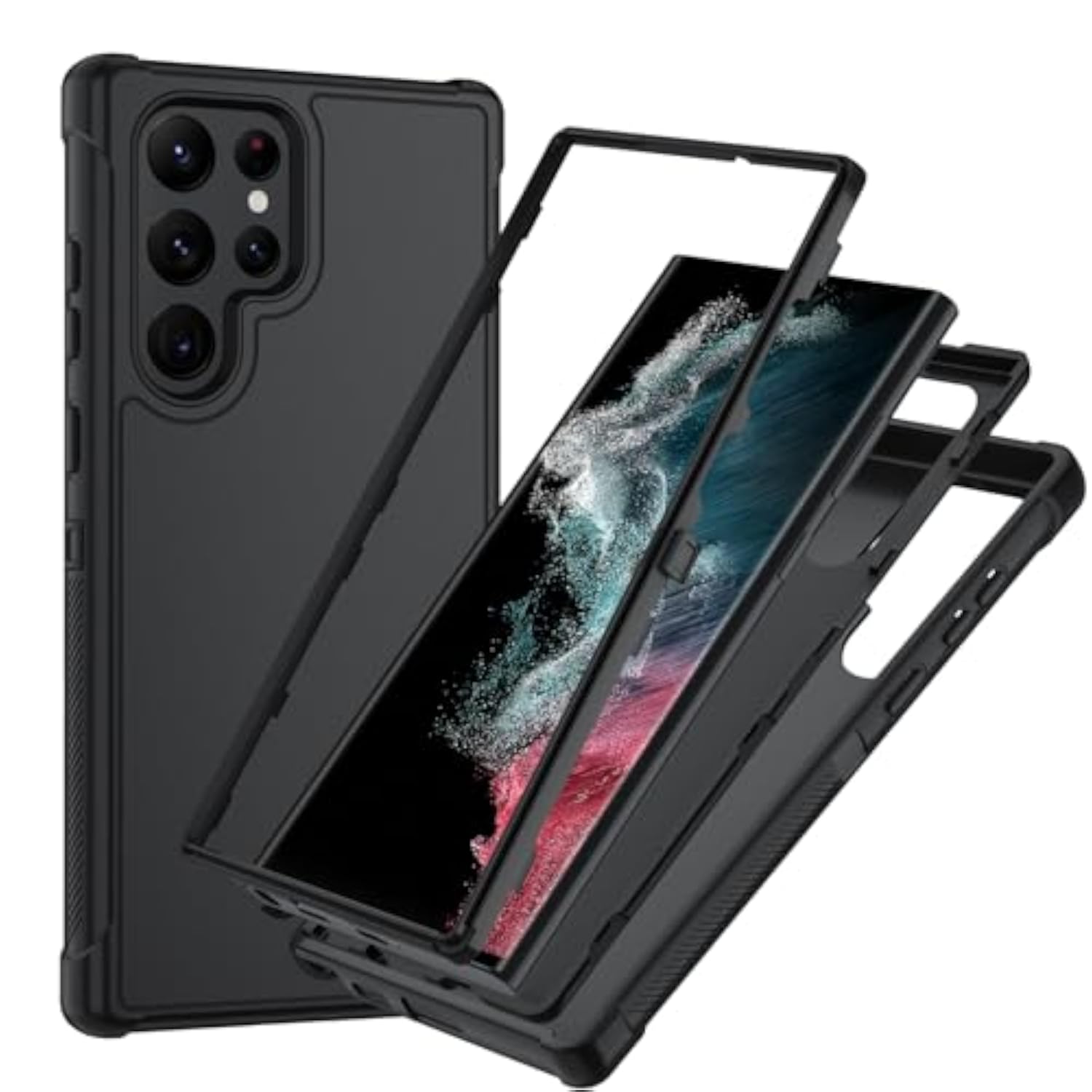 3 in 1 Phone Case for Samsung Galaxy S22 Ultra Black Color Options Available