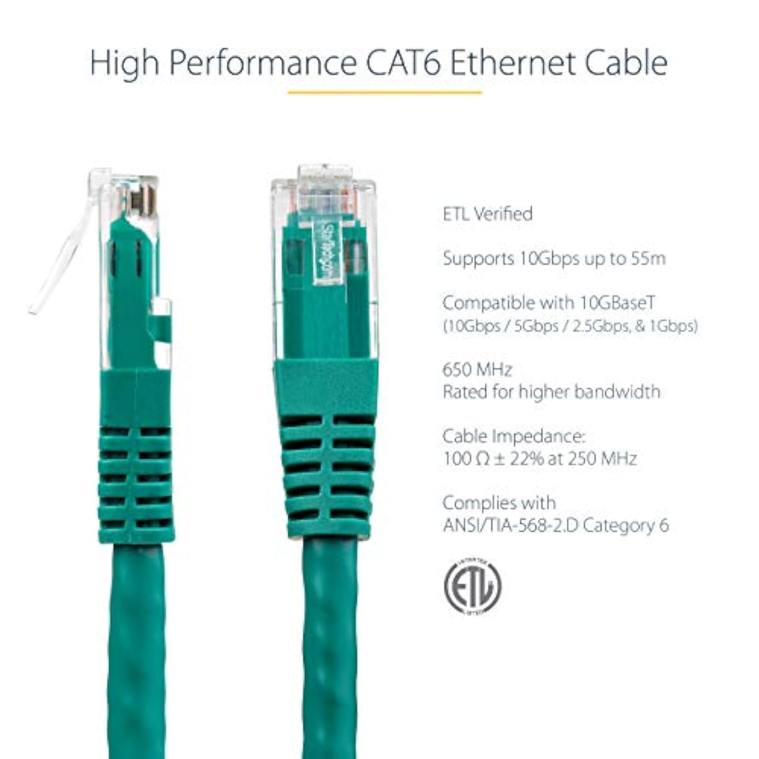3Ft Cat6 Ethernet Cable - Green Cat 6 Gigabit Ethernet Wire -650Mhz 100W Poe++