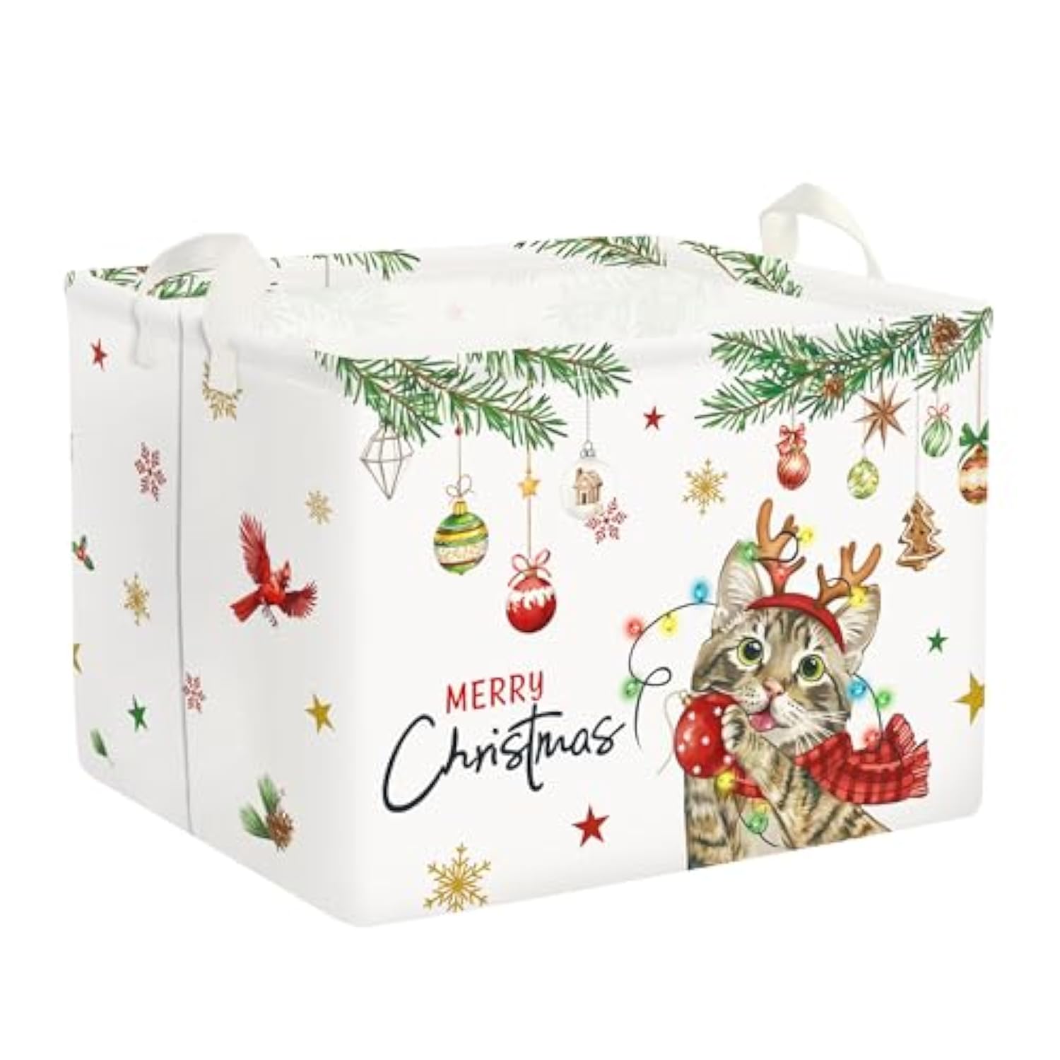 Christmas Pet Baby Laundry Hamper Snowflake Kid Storage Basket Boy Girl Gift Toy Box Collapsible Clothes Organizer Nursery Bin For Bedroom,Cat,40 * 30 * 30 Cm