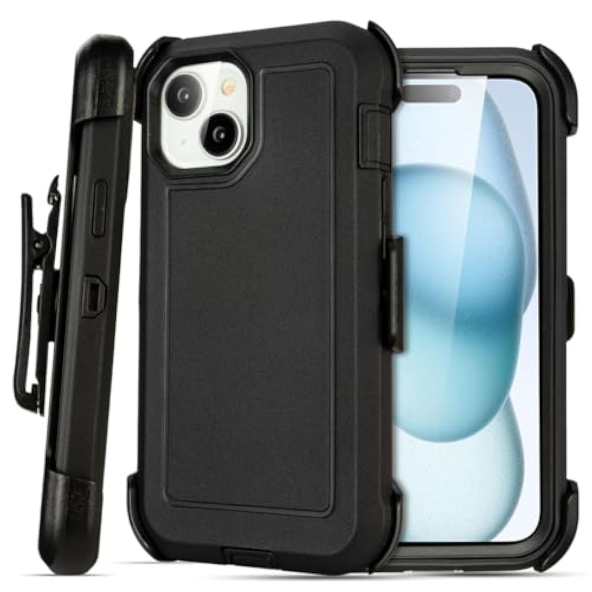 For Black Iphone 15 Case With Belt Clip, Shockproof Heavy Duty Rugged, 3 Layers Of Sturdy,Anti-Drop, Military-Grade Defender Cover For Iphone 15 Case Black
