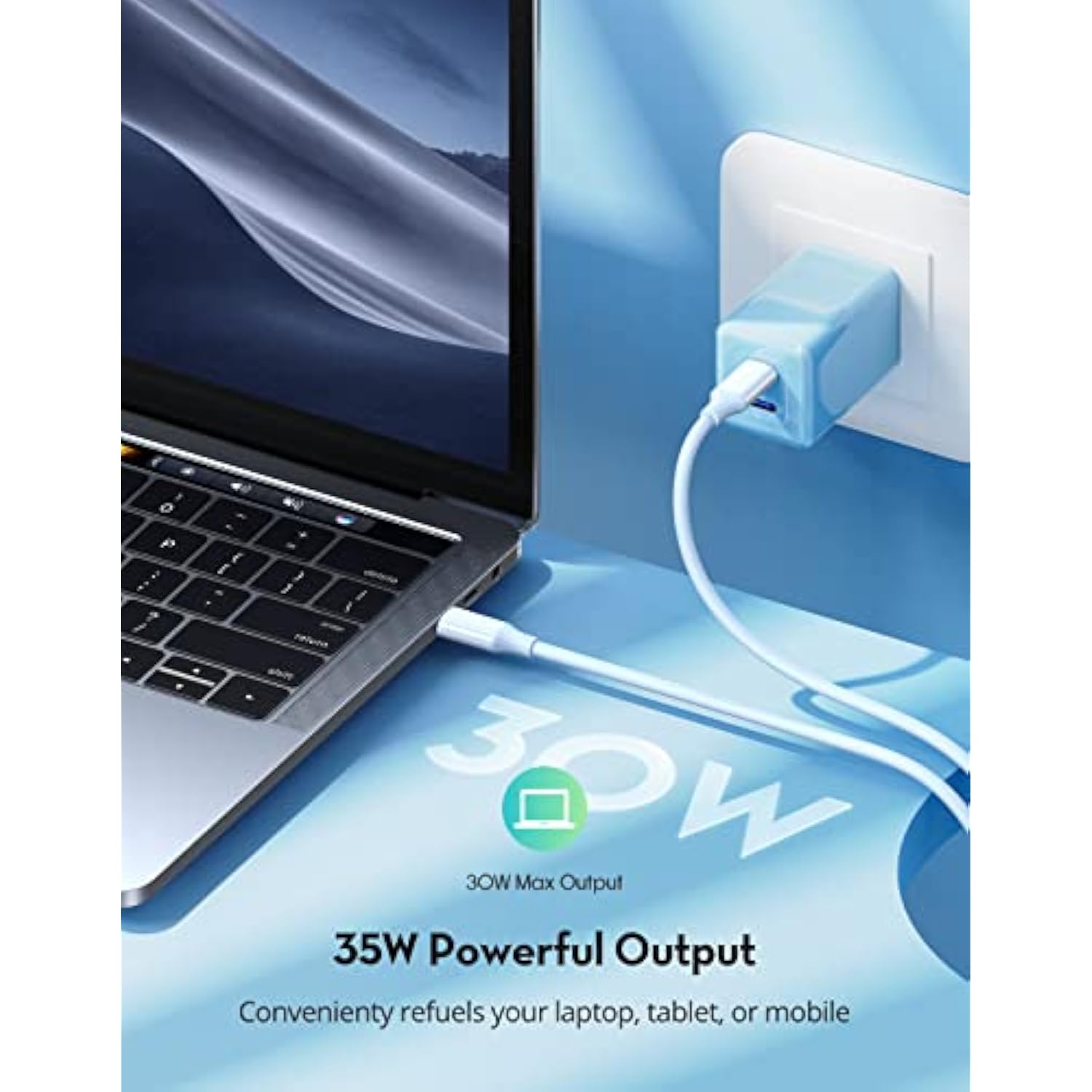 Usb C Wall Charger,35W Dual Usb Port Block,Type C Charger Fast Charging Power Adapter Compatible With Iphone 16/15/14/13/12/11/X,Samsung Series,Sony,Moto, Ipad,Macbook, Blue