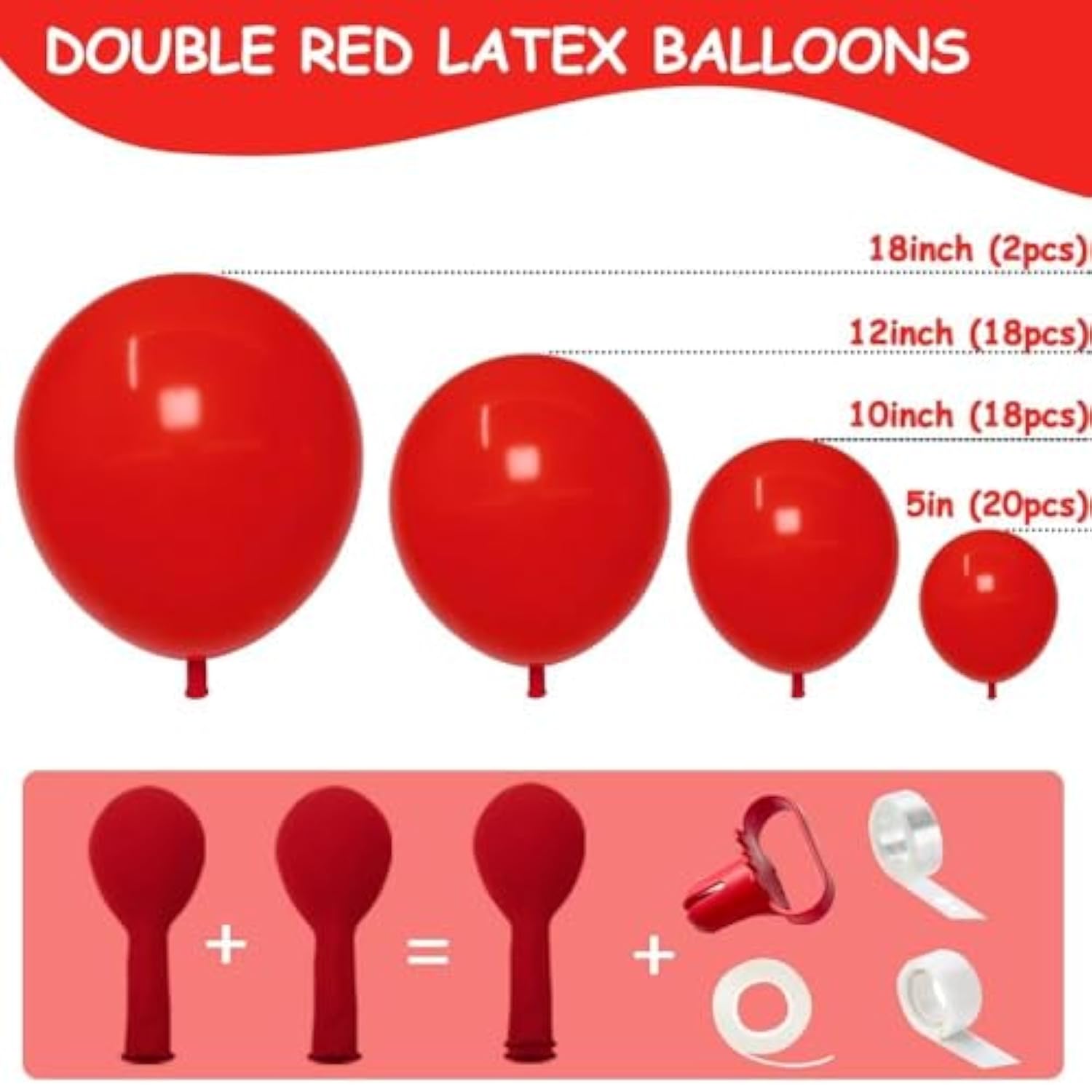 Red Balloons Double Stuffed Latex Garland Arch Kit for Birthday Wedding Baby Shower Party