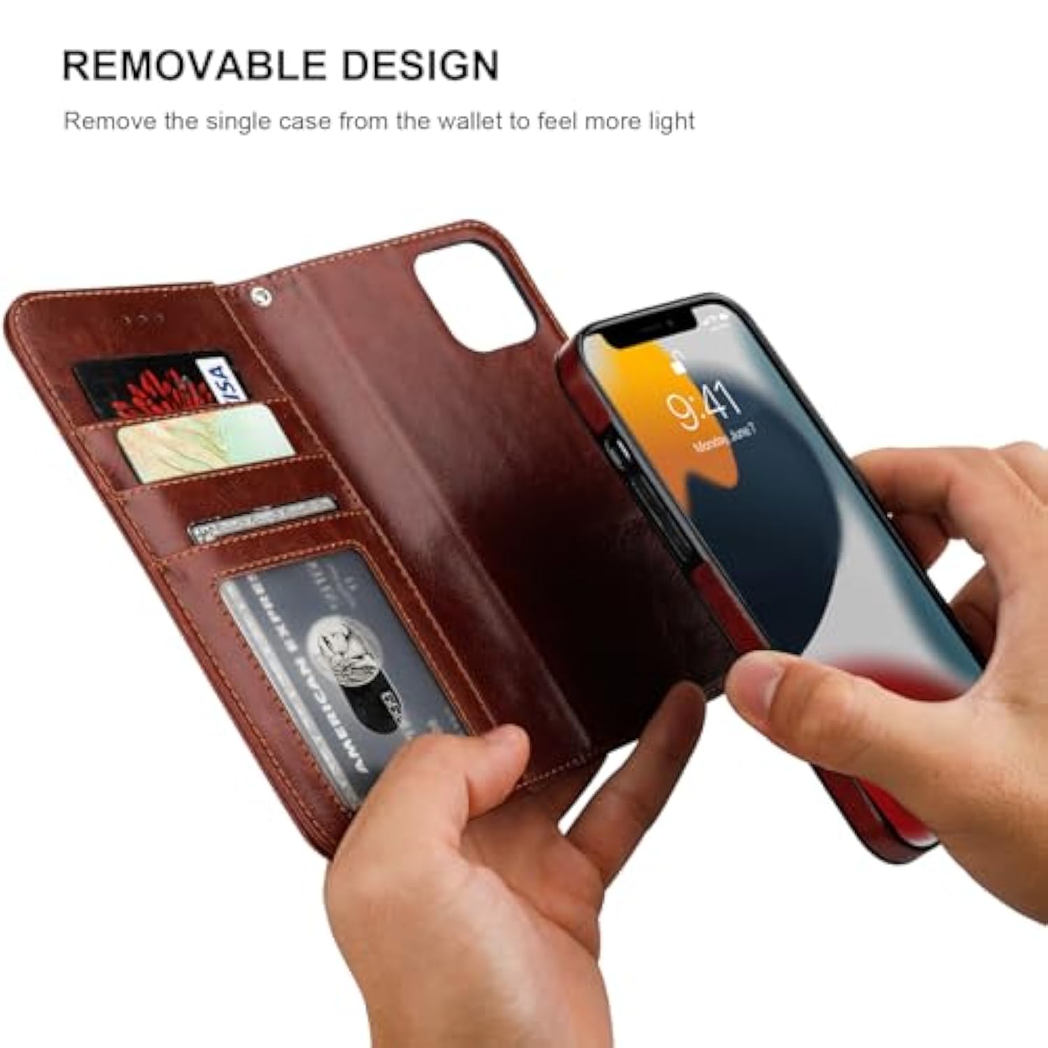 For Iphone 13 Wallet Case Compatible With Magsafe Wireless Charging, Rfid Blocking Magnetic Leather Case With Card Slots Holder Kickstand Detachable Wrist Strap 6.1 Inch (Brown)